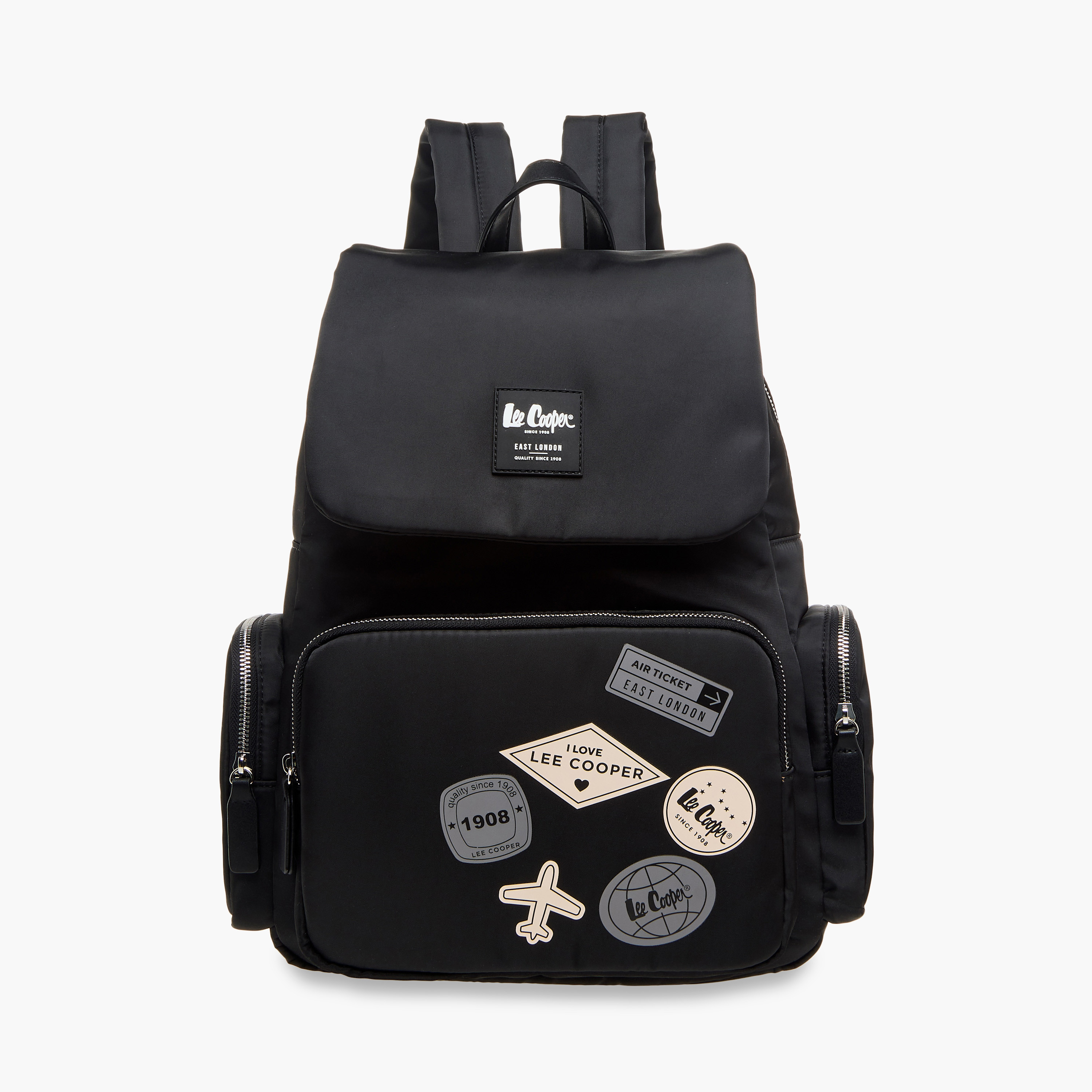 Lee Cooper Logo Applique Backpack with Adjustable Straps and Zip Closure - 13x30x40 cm-women-bagsandwallets-backpacks-image-1