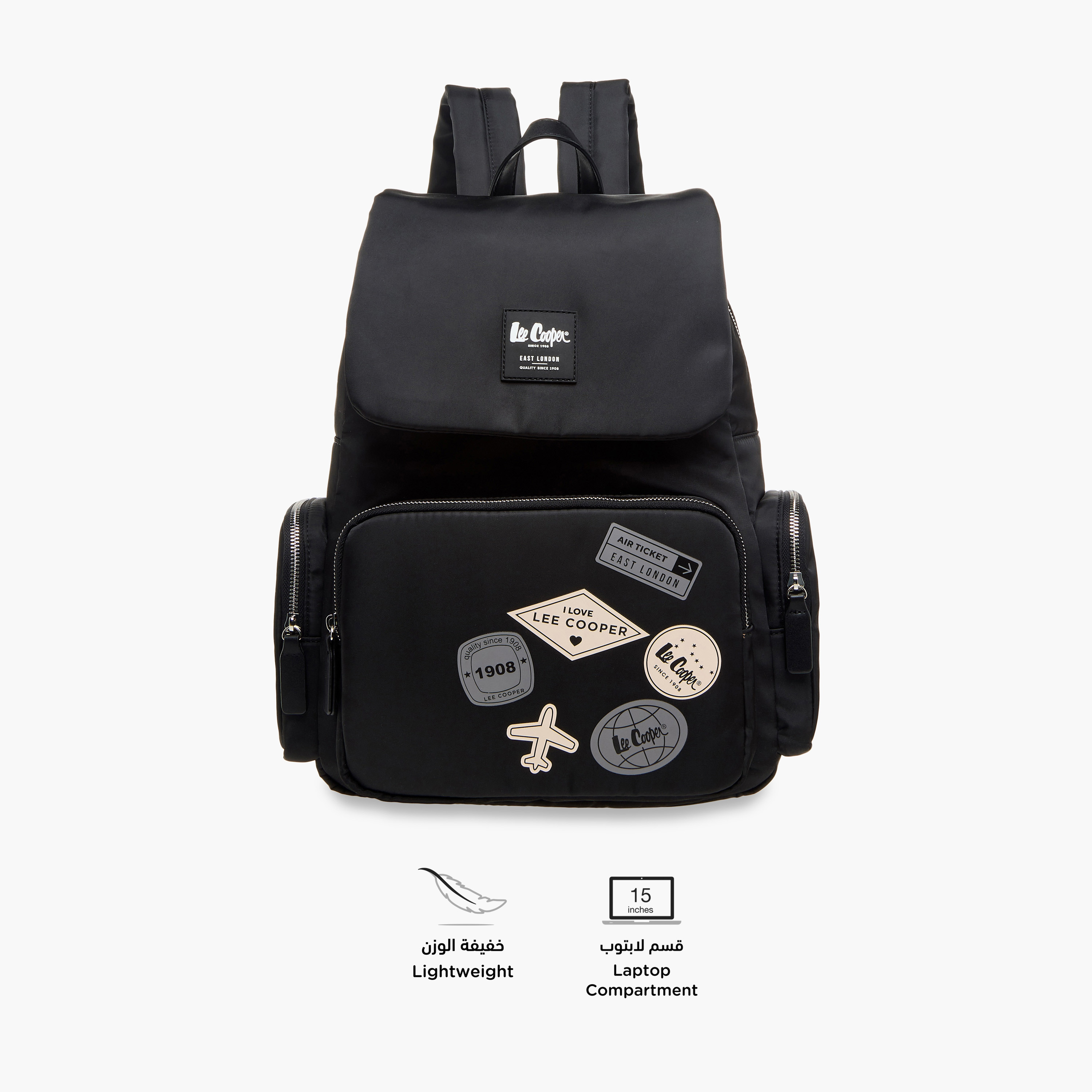 Lee Cooper Logo Applique Backpack with Adjustable Straps and Zip Closure - 13x30x40 cm-women-bagsandwallets-backpacks-image-4