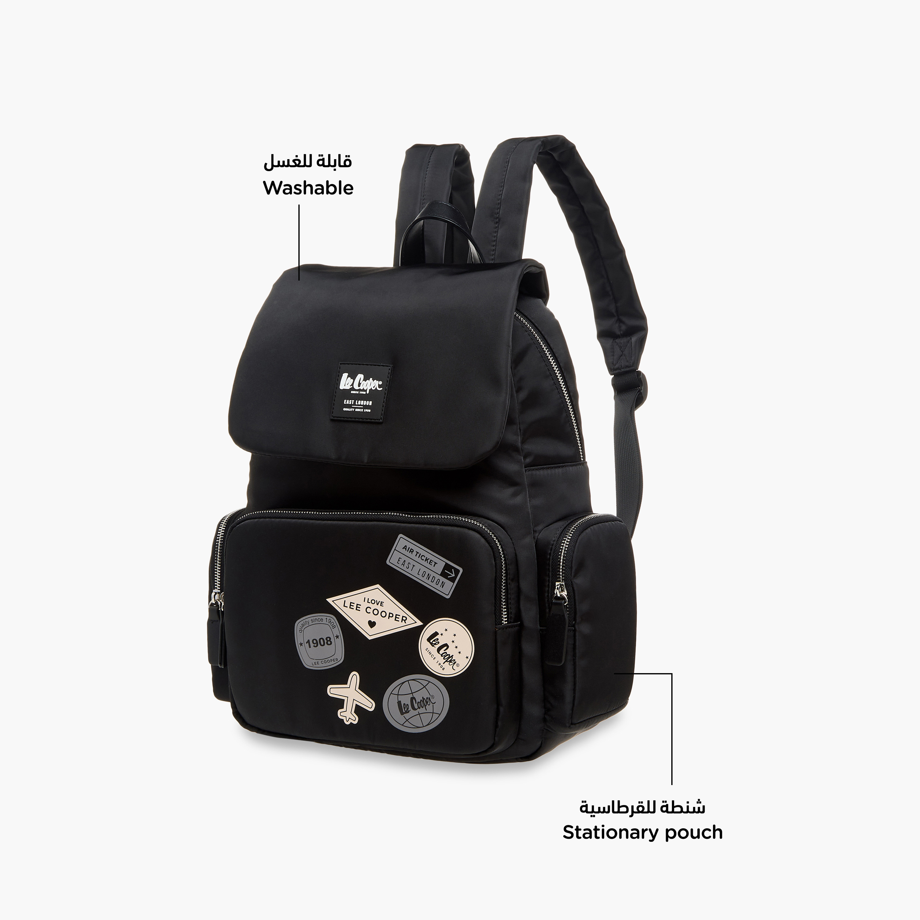 Lee Cooper Logo Applique Backpack with Adjustable Straps and Zip Closure - 13x30x40 cm-women-bagsandwallets-backpacks-image-6