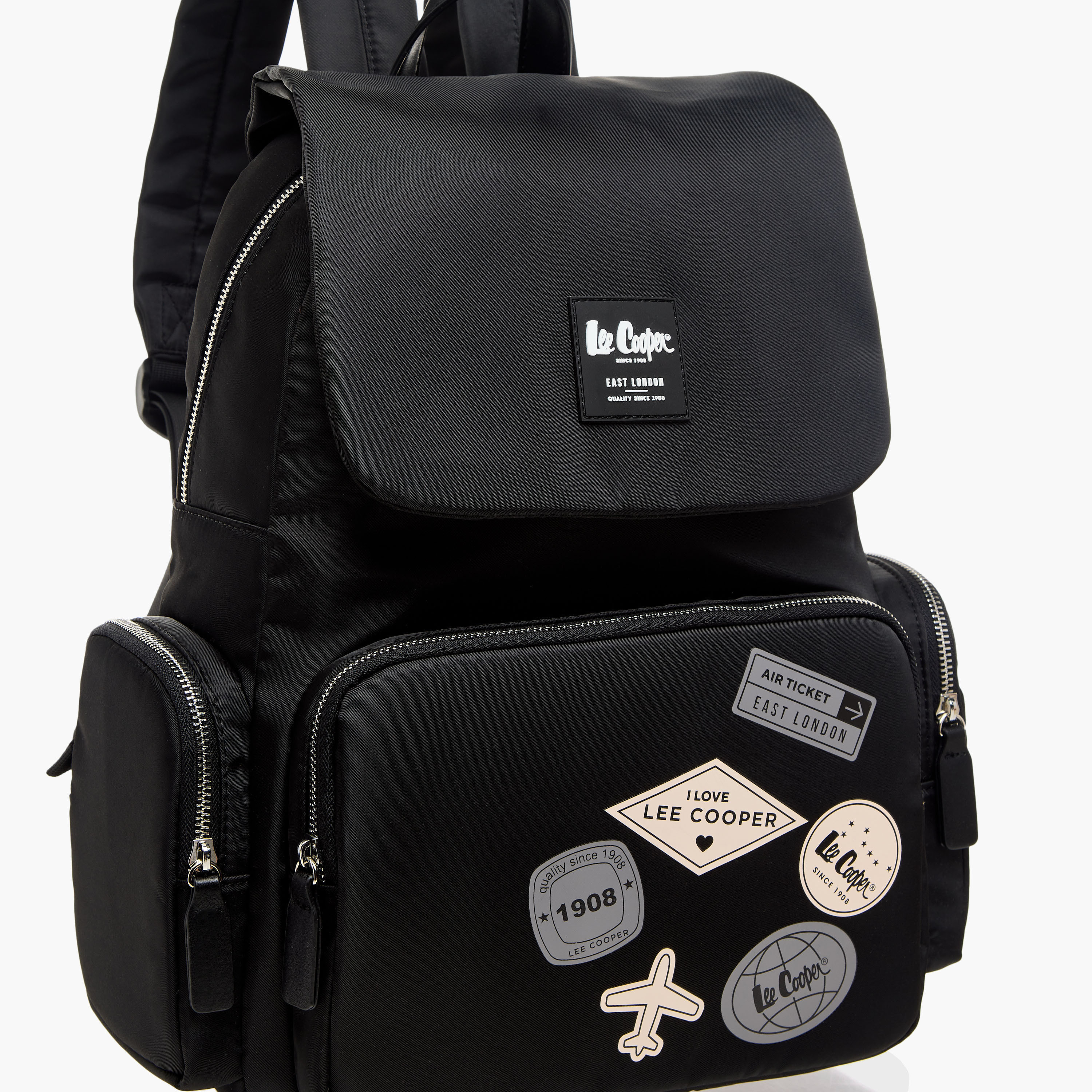 Lee Cooper Logo Applique Backpack with Adjustable Straps and Zip Closure - 13x30x40 cm-women-bagsandwallets-backpacks-image-7
