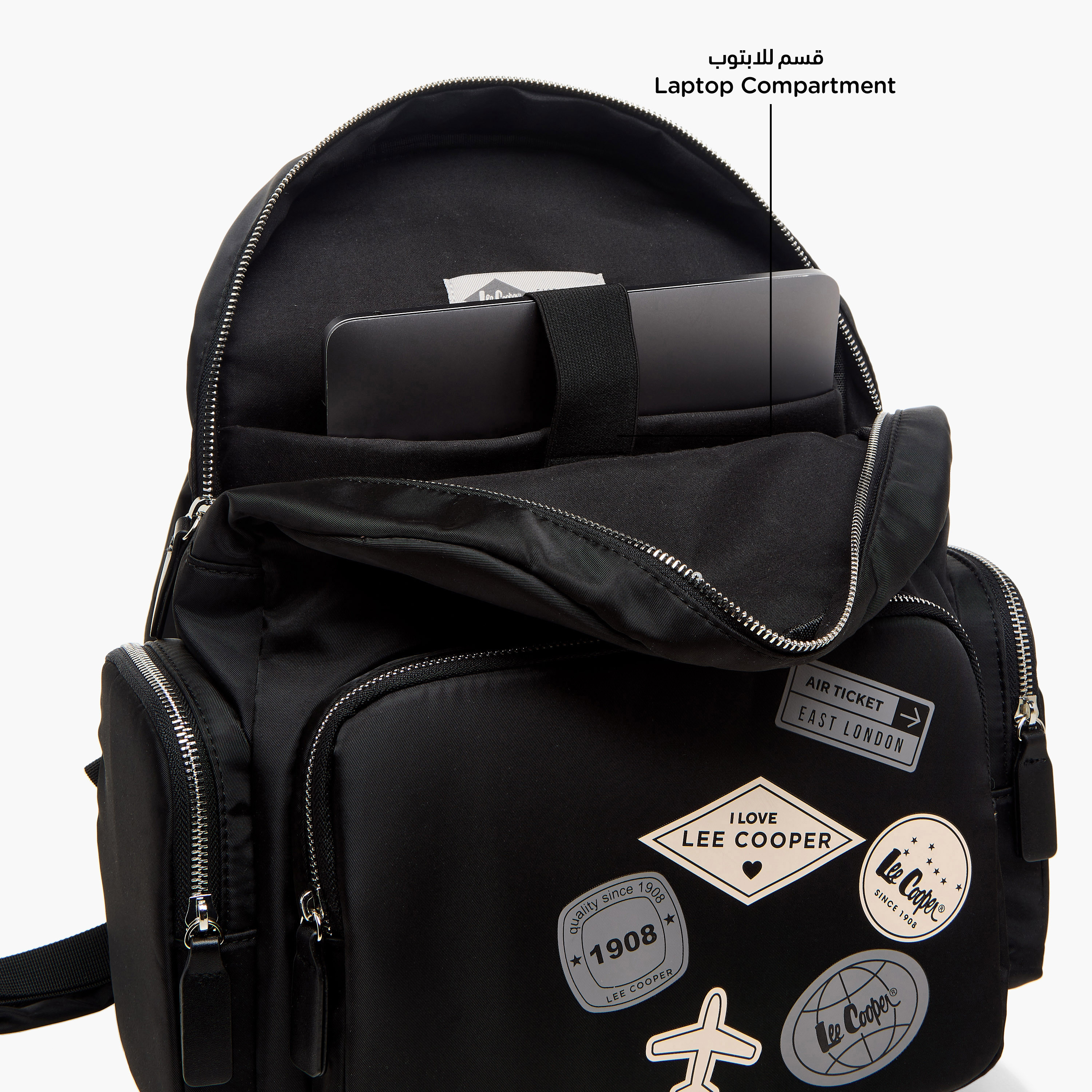 Lee Cooper Logo Applique Backpack with Adjustable Straps and Zip Closure - 13x30x40 cm-women-bagsandwallets-backpacks-image-9