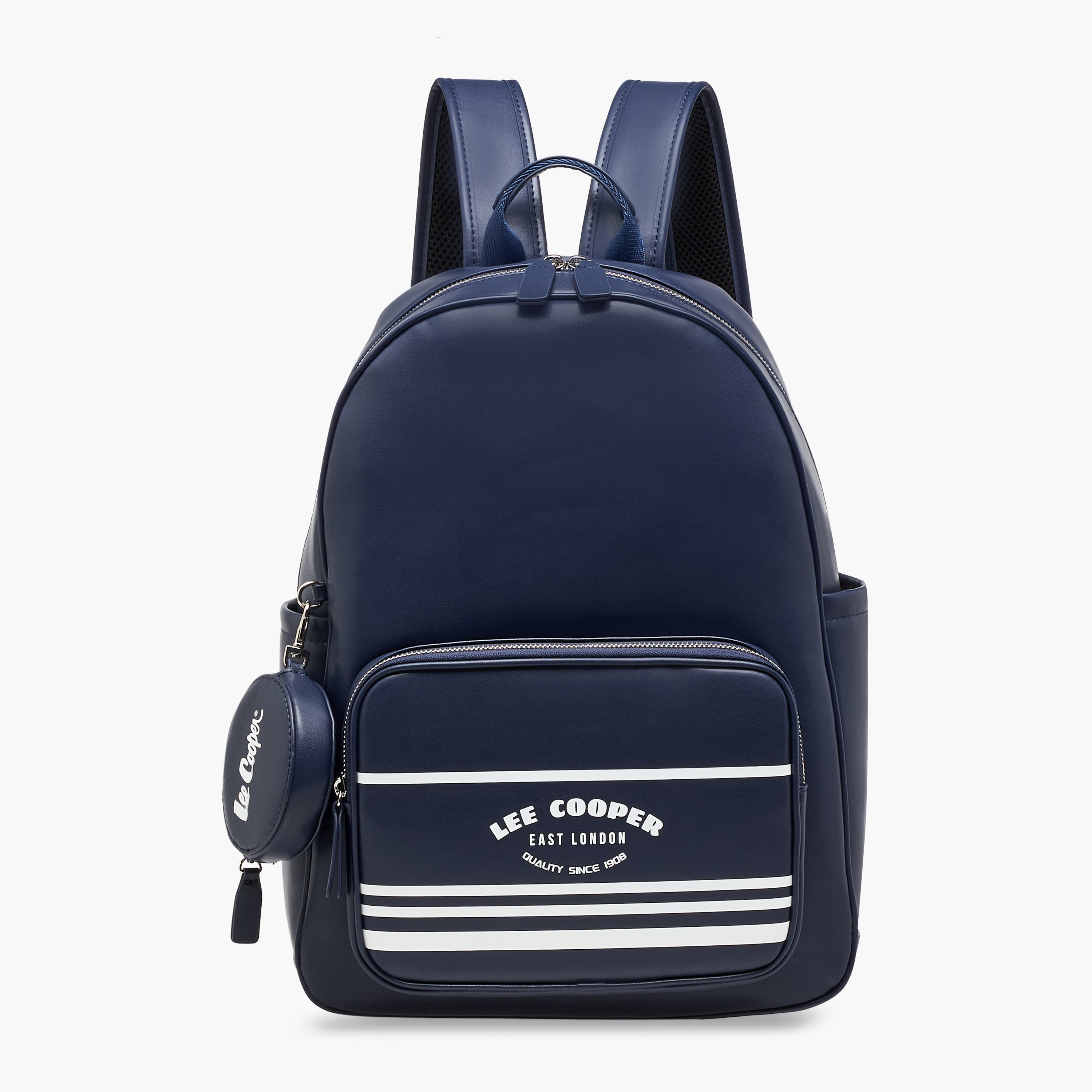Lee Cooper Logo Print Backpack with Zip Closure and Attached Pouch - 31x13x14 cm-women-bagsandwallets-backpacks-image-1
