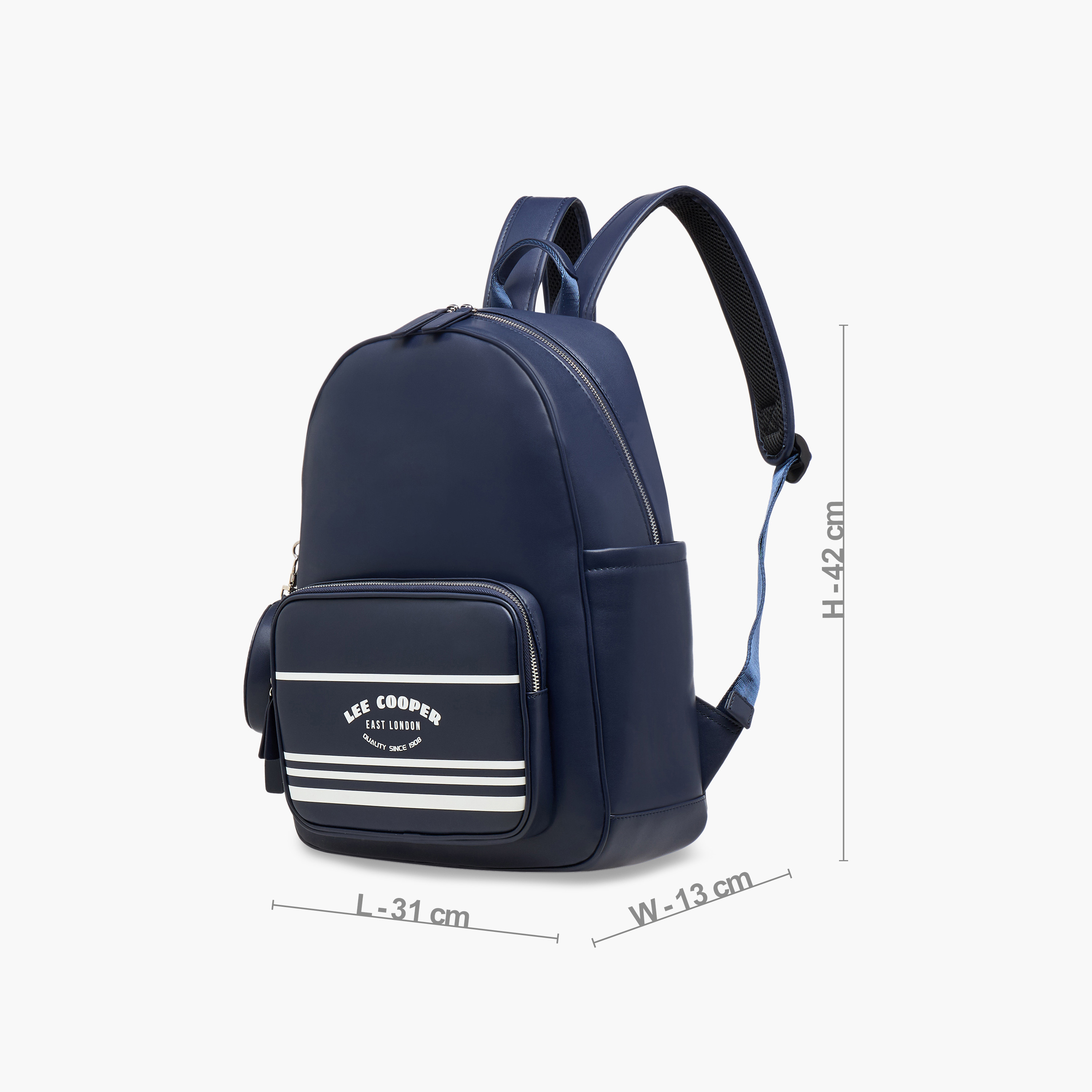 Lee Cooper Logo Print Backpack with Zip Closure and Attached Pouch - 31x13x14 cm-women-bagsandwallets-backpacks-image-2