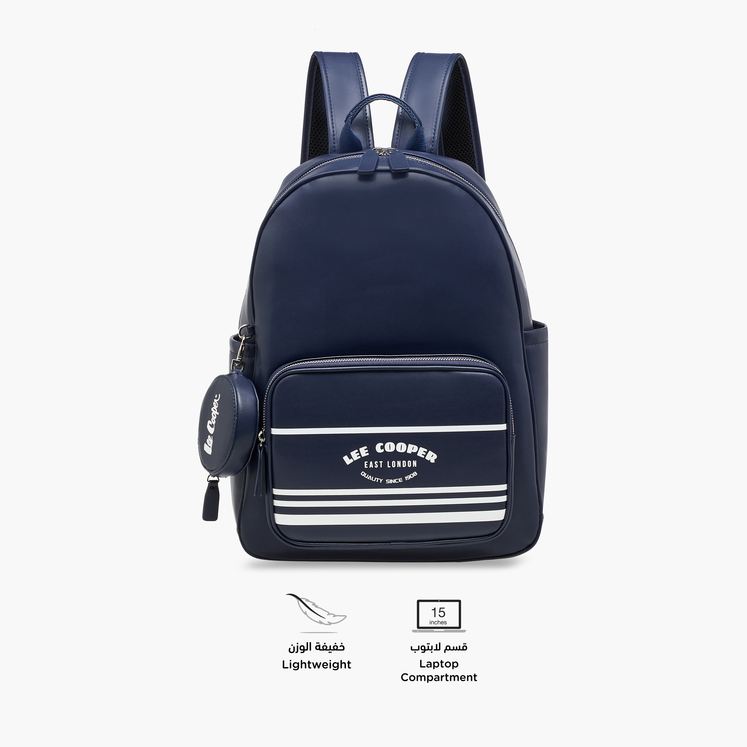 Lee Cooper Logo Print Backpack with Zip Closure and Attached Pouch - 31x13x14 cm-women-bagsandwallets-backpacks-image-4