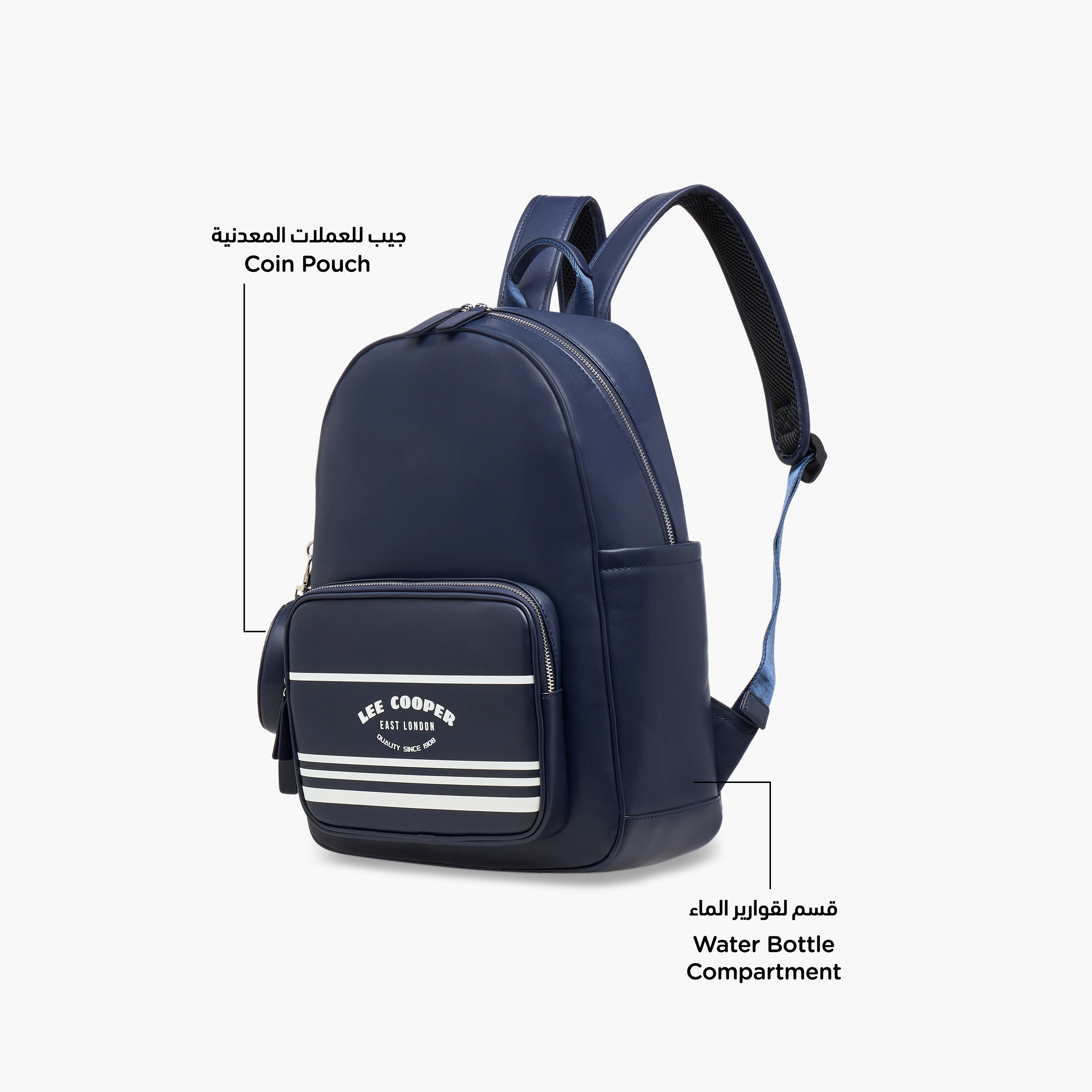 Lee Cooper Logo Print Backpack with Zip Closure and Attached Pouch - 31x13x14 cm-women-bagsandwallets-backpacks-image-6