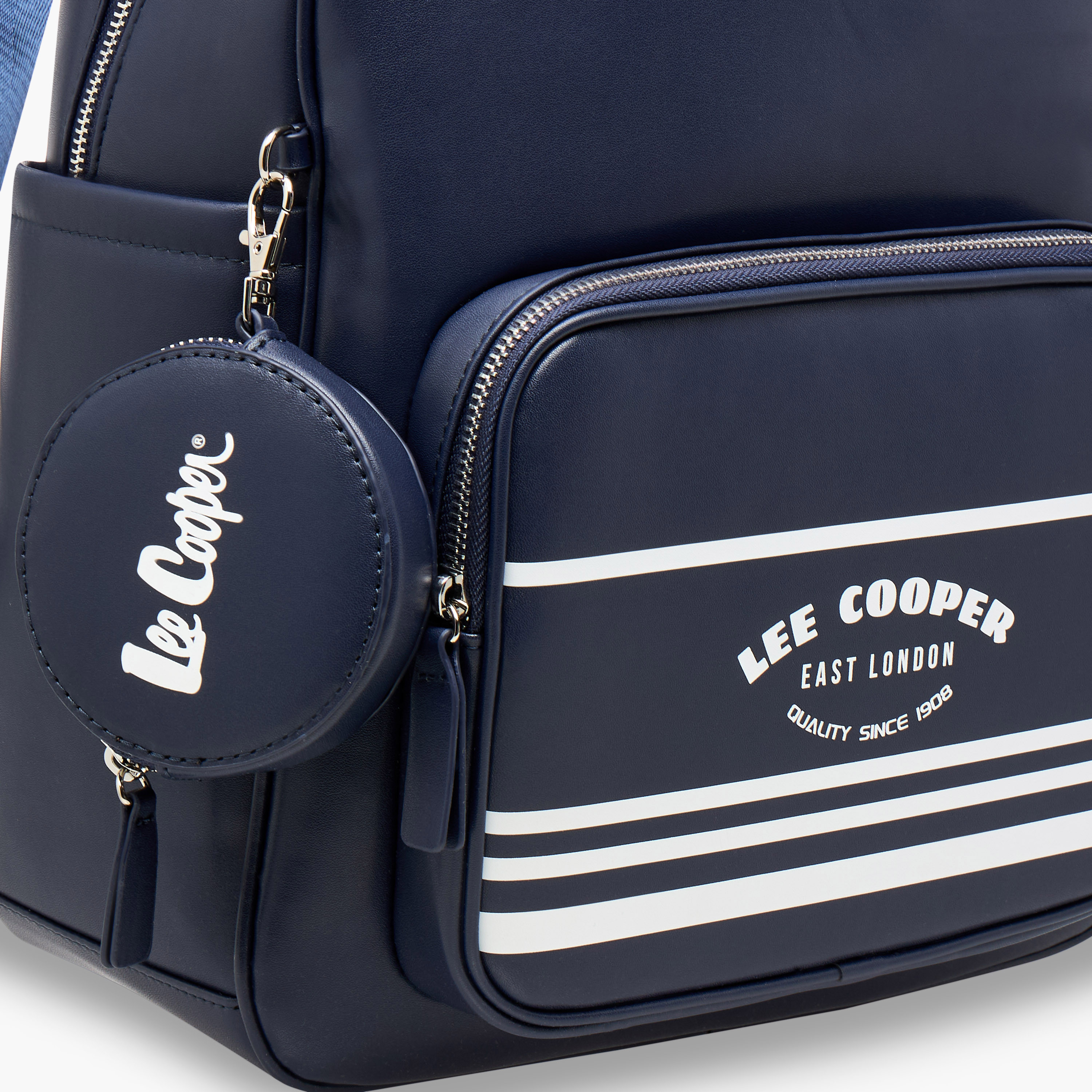 Lee Cooper Logo Print Backpack with Zip Closure and Attached Pouch - 31x13x14 cm-women-bagsandwallets-backpacks-image-8