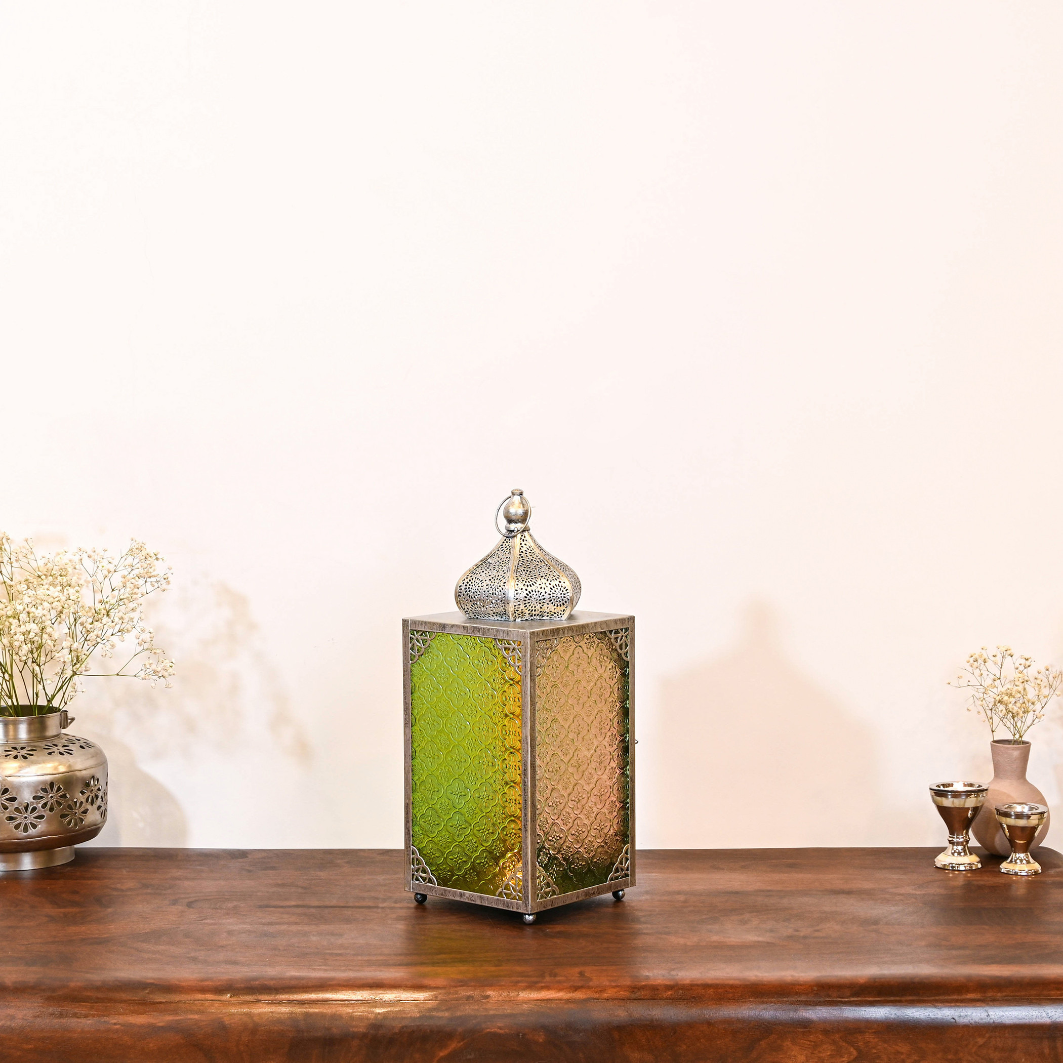 Crafted by Lifestyle Multi-Coloured Glass Lantern  - 48 cms-household-decor-candleholdersandlanterns-image-1