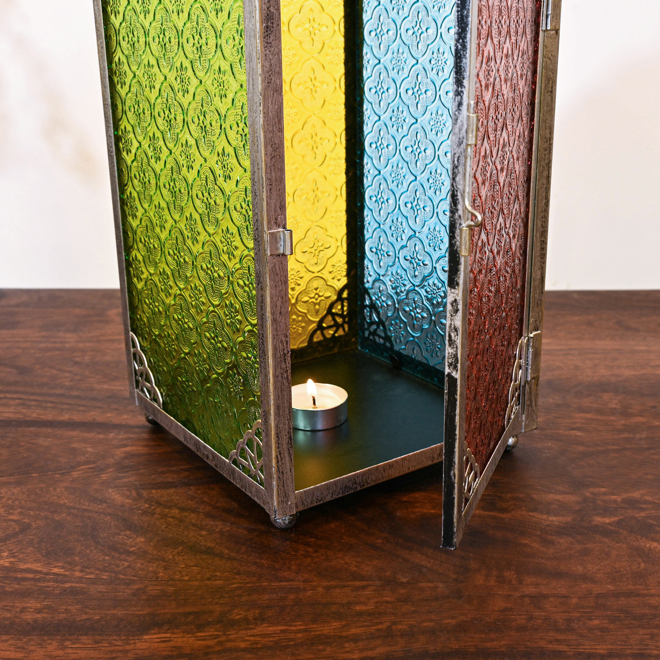 Crafted by Lifestyle Multi-Coloured Glass Lantern  - 48 cms-household-decor-candleholdersandlanterns-image-4