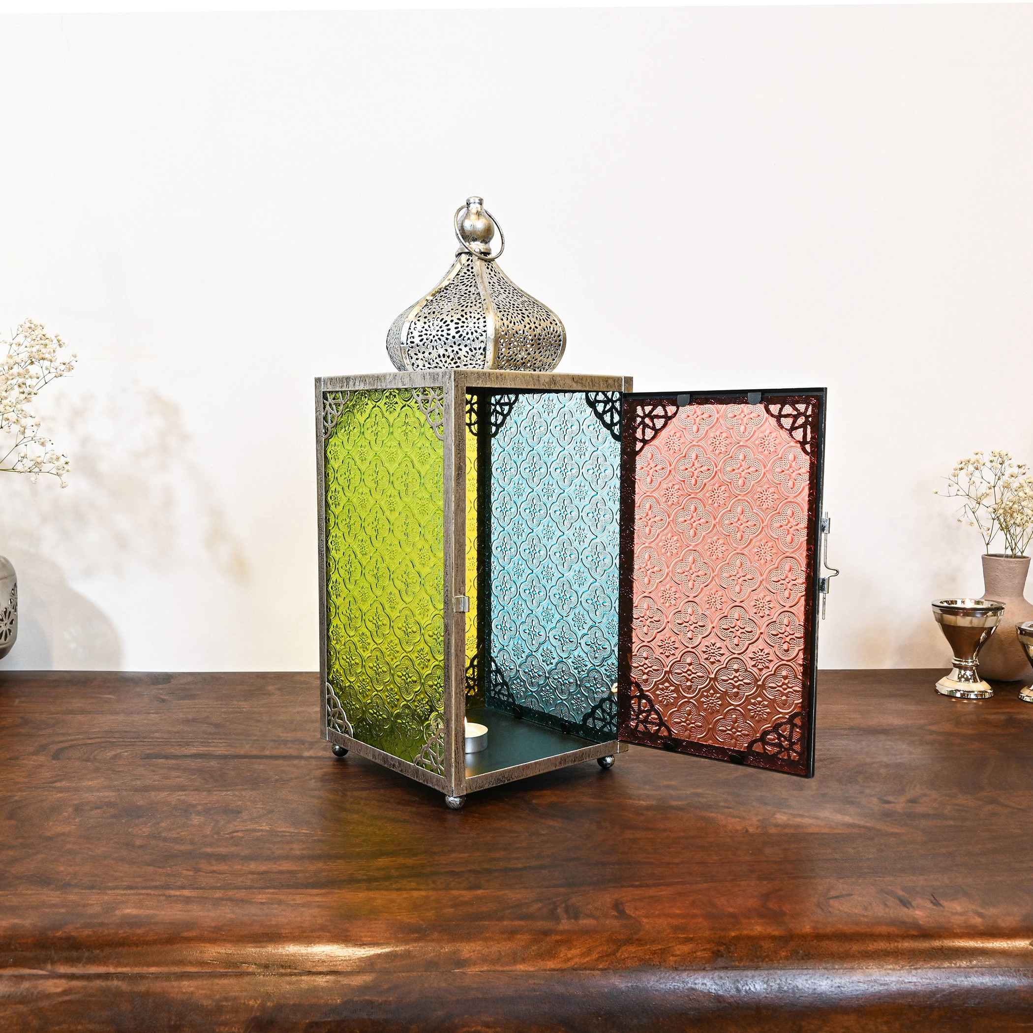Crafted by Lifestyle Multi-Coloured Glass Lantern  - 48 cms-household-decor-candleholdersandlanterns-image-5