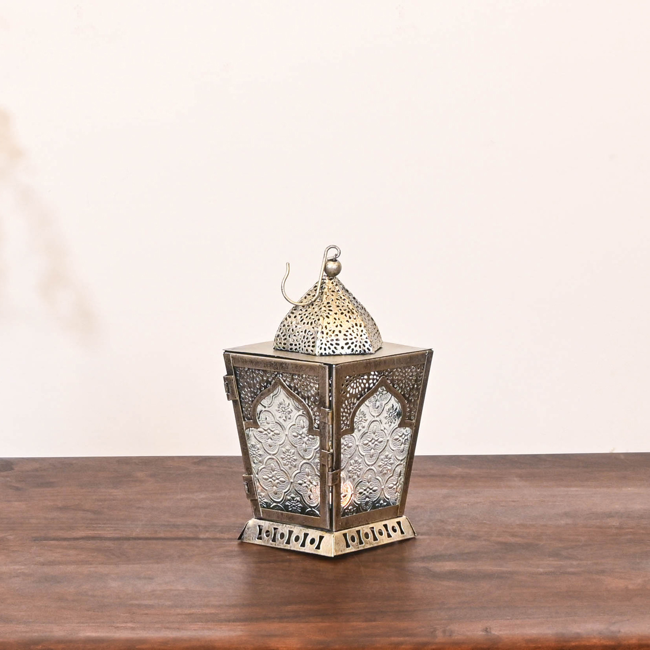 Cutwork Detail Iron and Glass Candleholder - 26x10 cms-household-decor-candleholdersandlanterns-image-1
