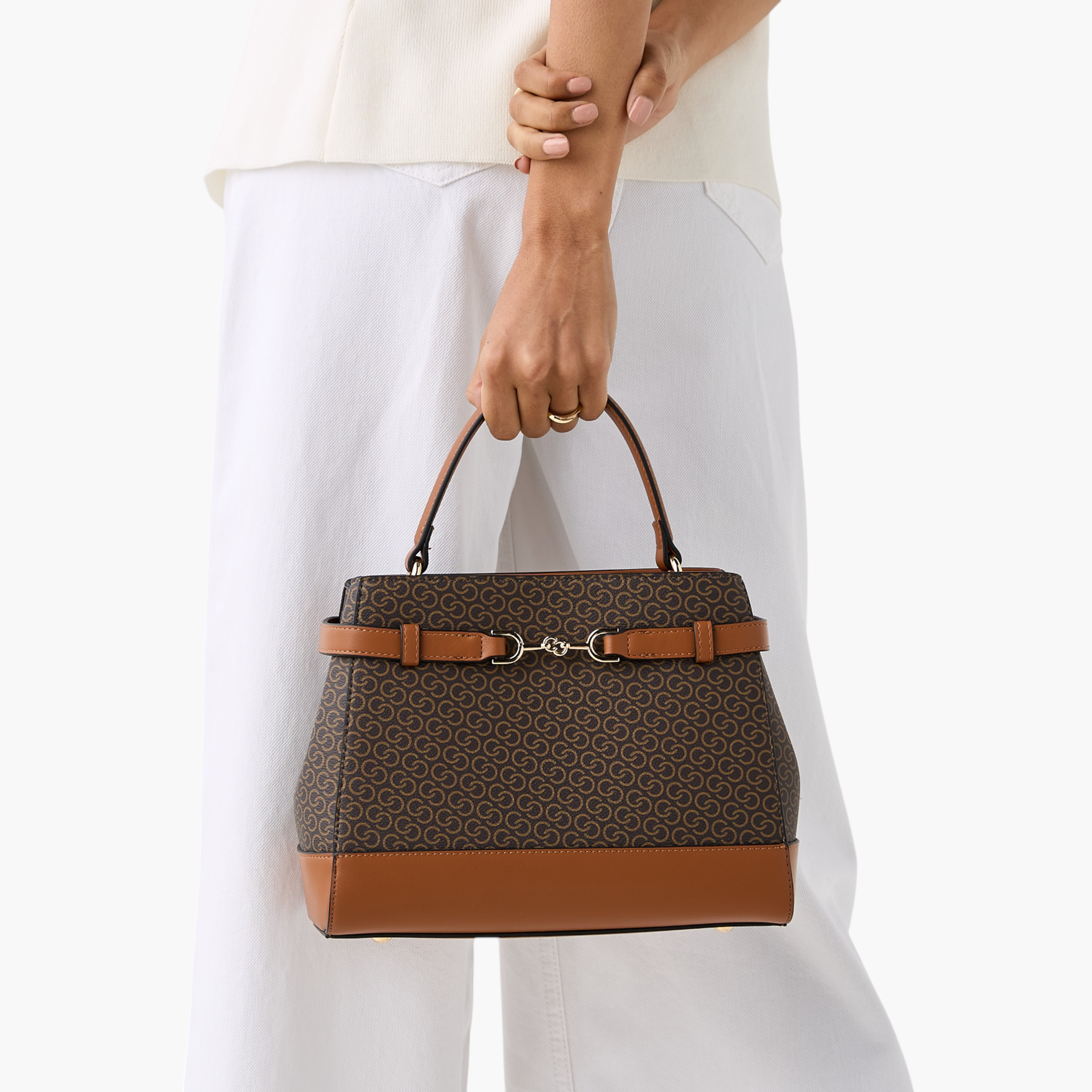 Celeste Monogram Print Shoulder Bag with Detachable Strap and Flap Closure-women-bagsandwallets-handbags-image-3