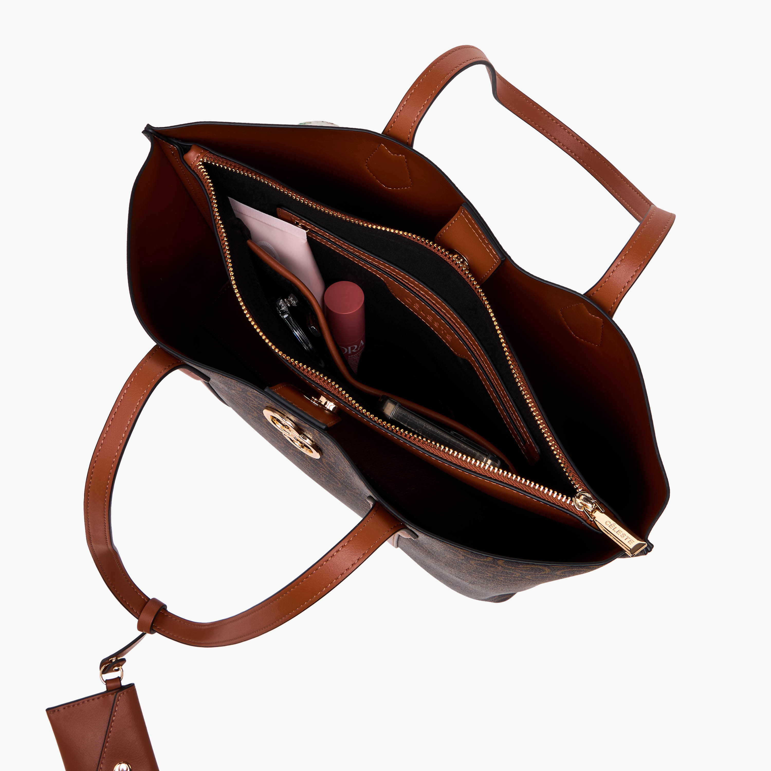 Celeste Monogram Print Tote Bag with Pouch and Zip Closure-women-bagsandwallets-handbags-image-8