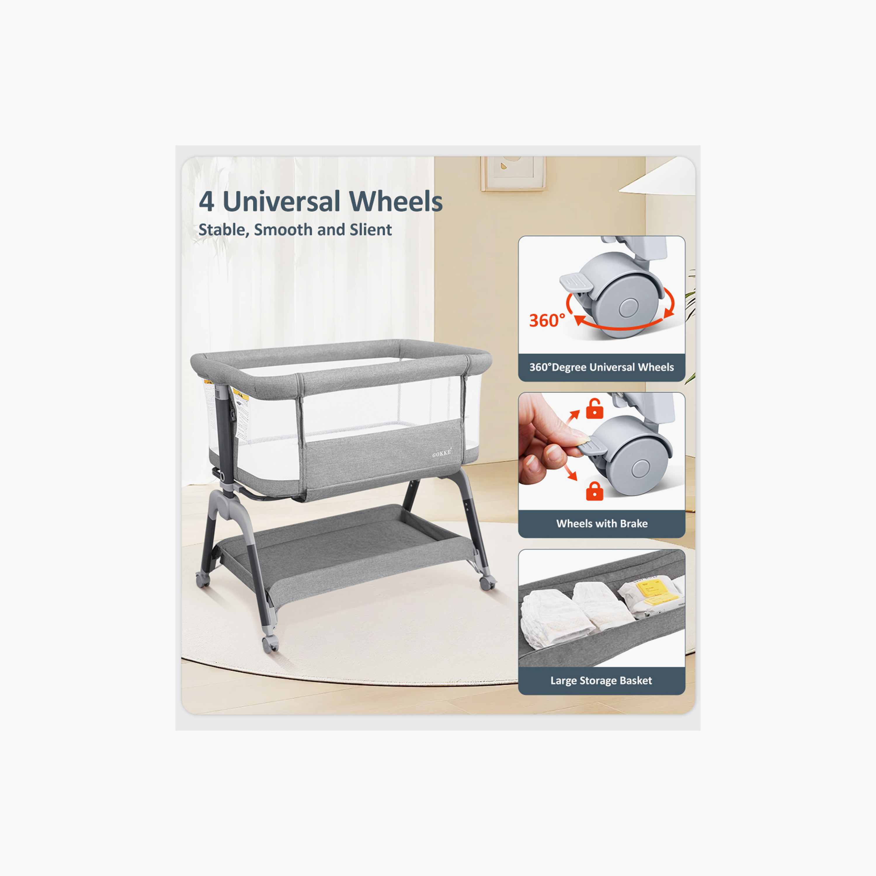 Gokke 3 in 1 Foldable & Portable Bassinet with Storage Basket-baby-nursery-furniture-cribsandbeds-bassinets-image-10