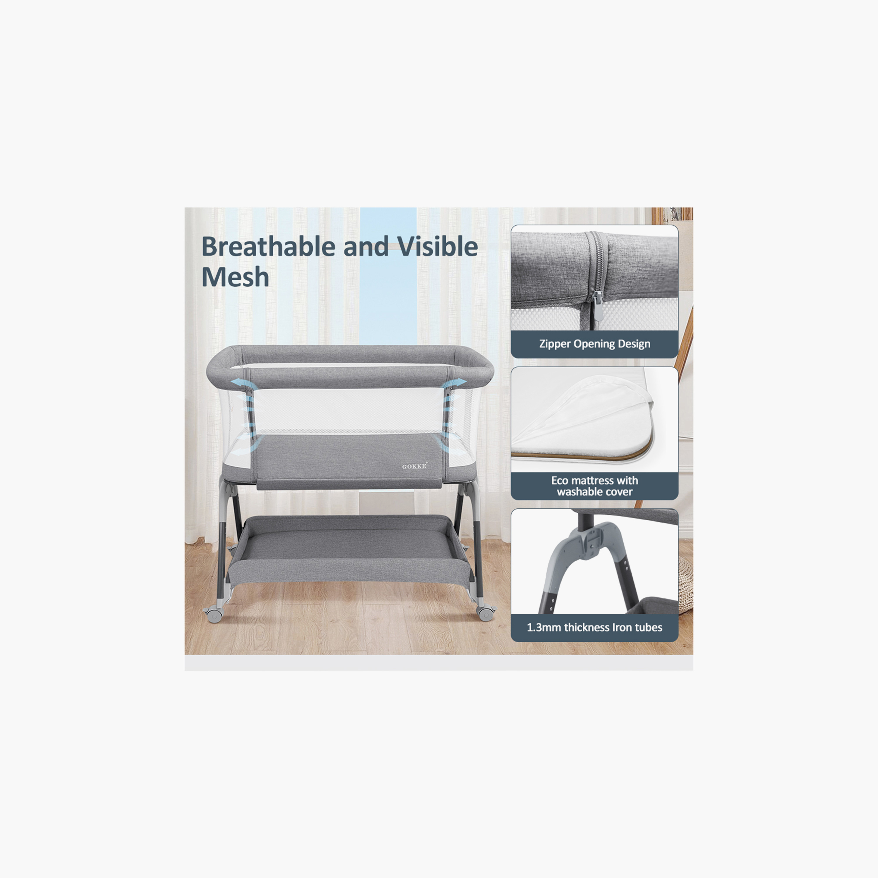 Gokke 3 in 1 Foldable & Portable Bassinet with Storage Basket-baby-nursery-furniture-cribsandbeds-bassinets-image-11