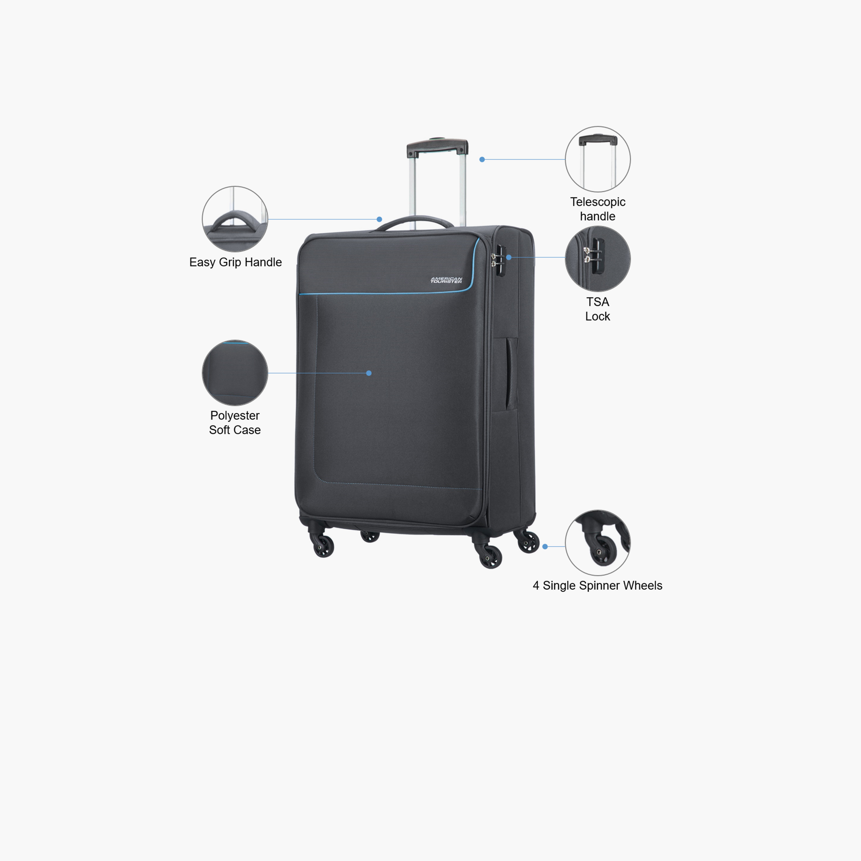 American Tourister Jamaica 69 CM Medium Check-in Polyester Soft Sided 4-Wheeler Spinner Trolley Bag with TSA Lock | 27OX08102-travel-luggagesandbags-luggage-image-3