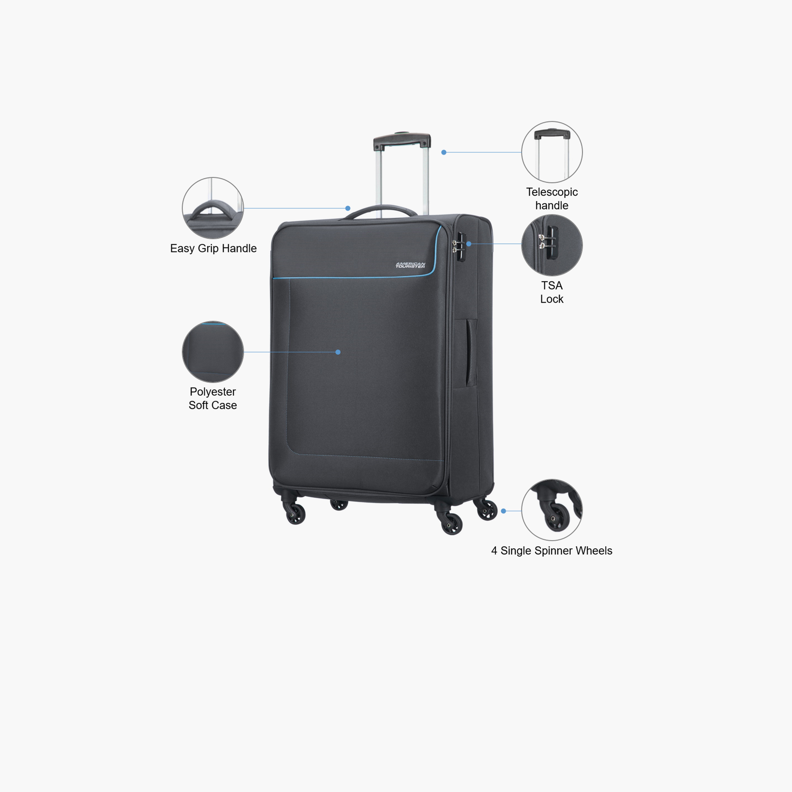 American Tourister Jamaica 80 CM Large Check-in Polyester Soft Sided 4-Wheeler Spinner Trolley Bag with TSA Lock | 27OX08103-travel-luggagesandbags-luggage-image-3