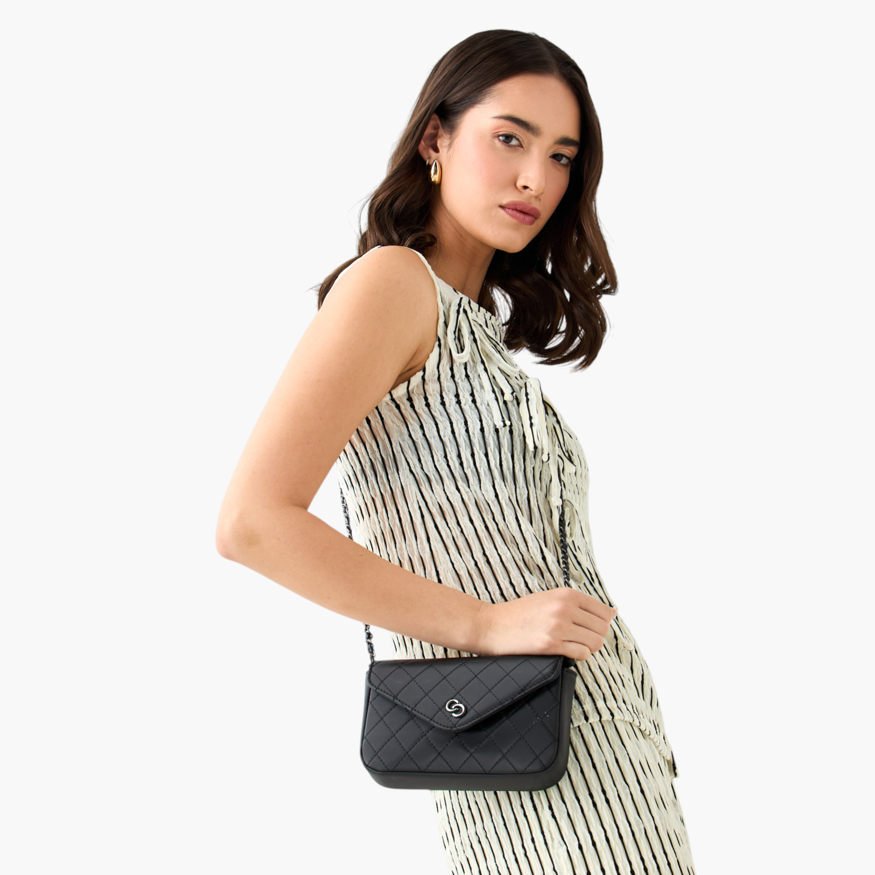 Celeste Quilted Crossbody Bag with Chain Strap and Flap Closure-women-bagsandwallets-handbags-image-2