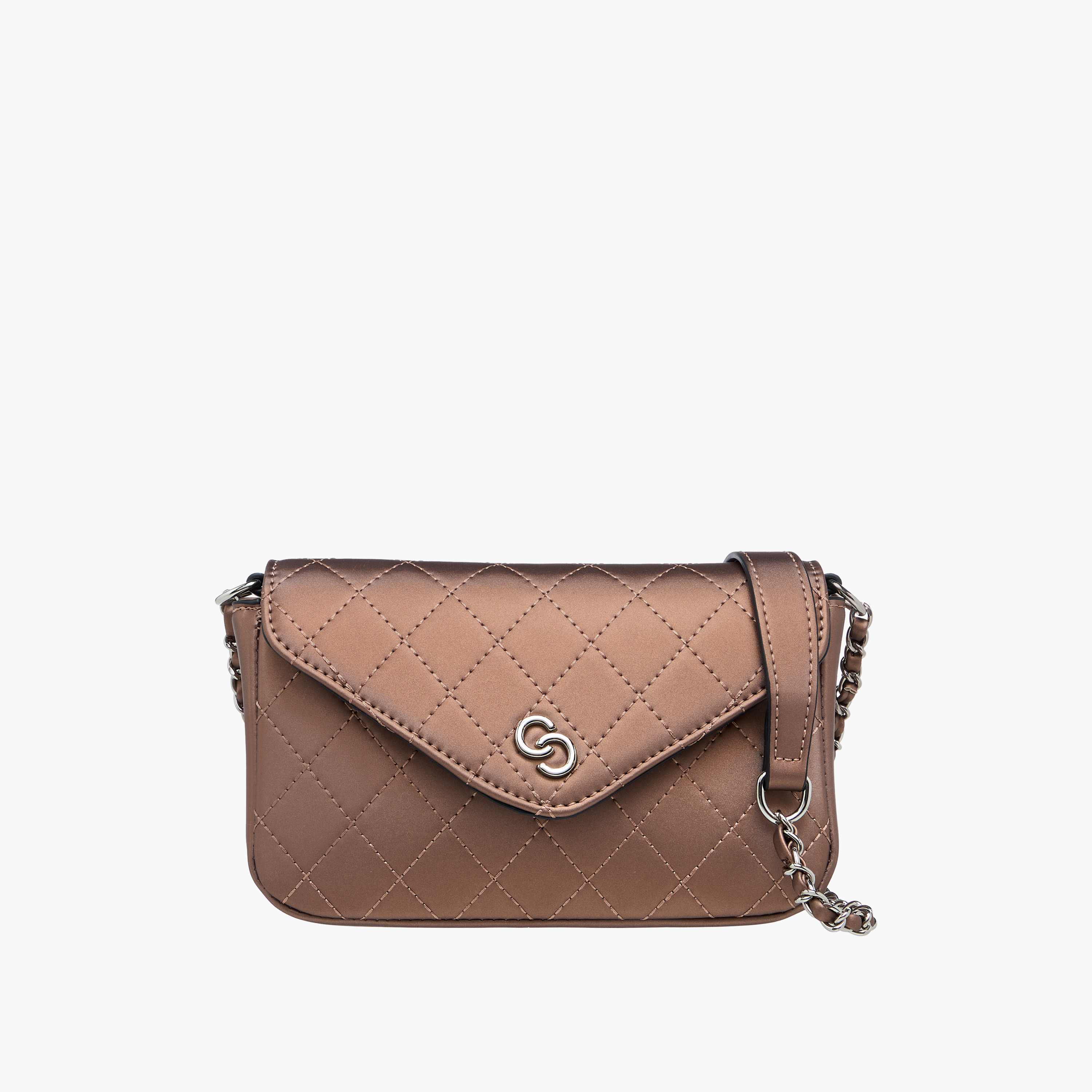 شنطة كروس بودي مبطنة بحزام سلسلة طية إغلاق من سيليست-women-bagsandwallets-handbags-image-1
