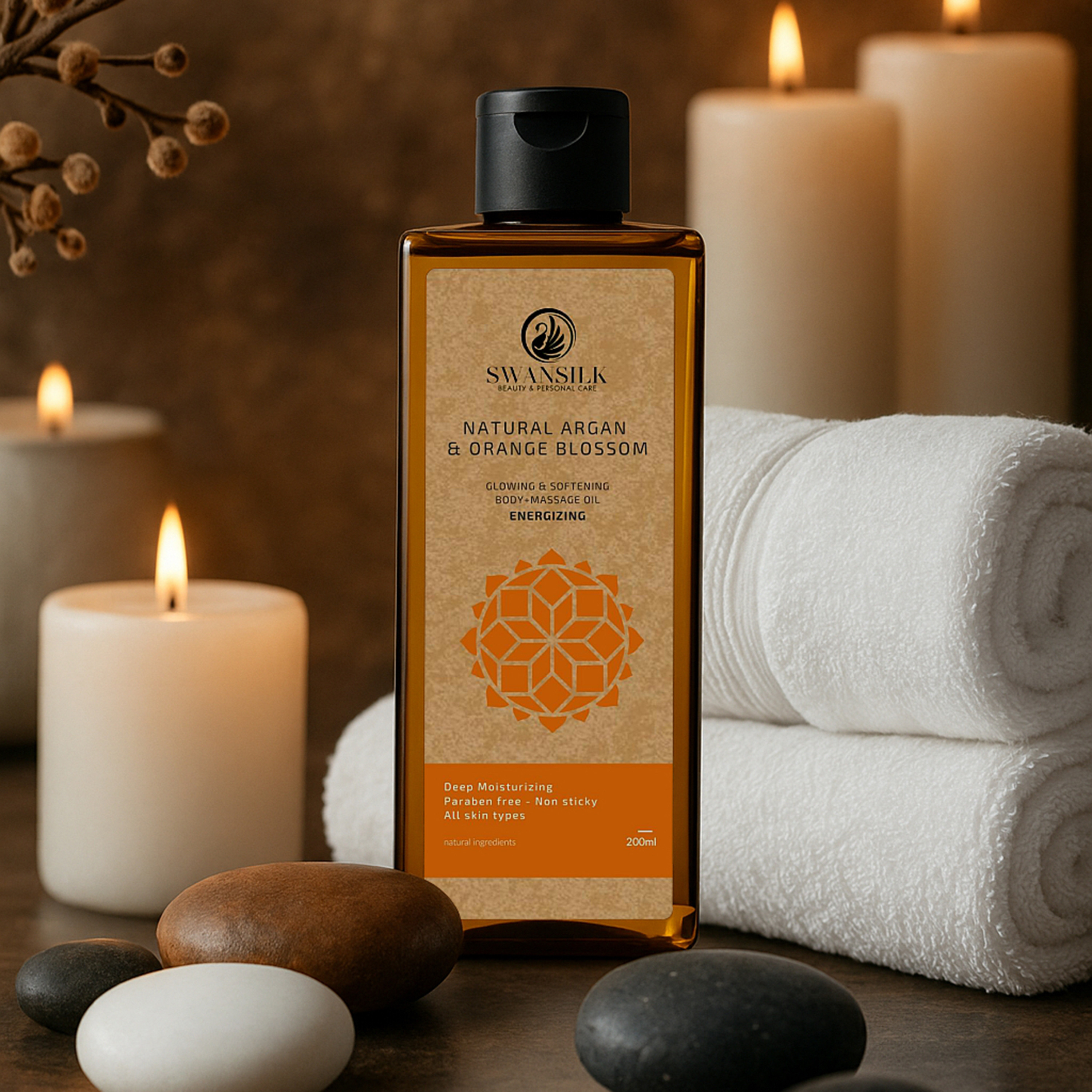 زيت تدليك وجسم بزيت الأرغان وبتلات البرتقال الطبيعي من سوانسيلك - 200 مل-beautyandpersonalcare-bathandbody-bodycare-oils-image-1