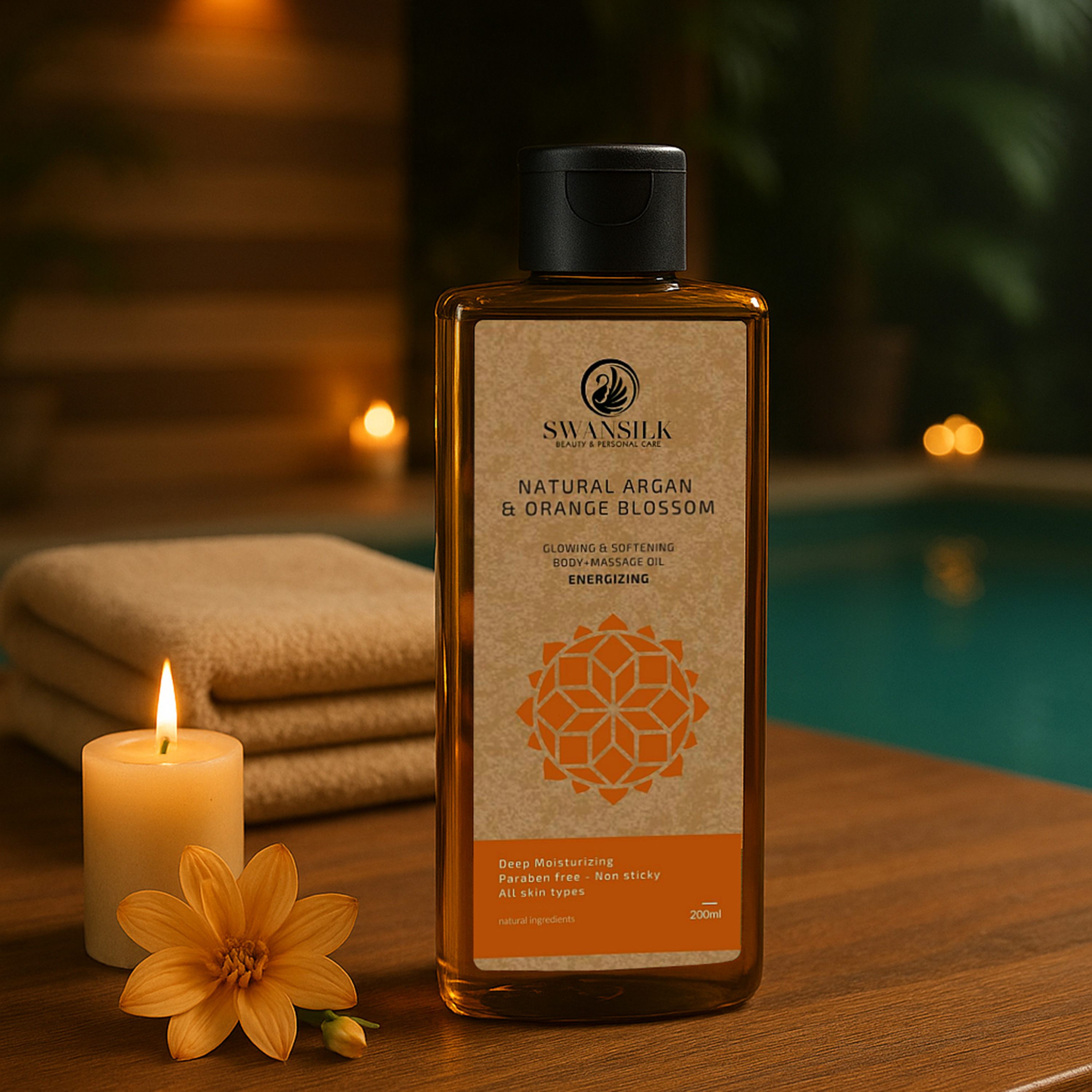 زيت تدليك وجسم بزيت الأرغان وبتلات البرتقال الطبيعي من سوانسيلك - 200 مل-beautyandpersonalcare-bathandbody-bodycare-oils-image-2