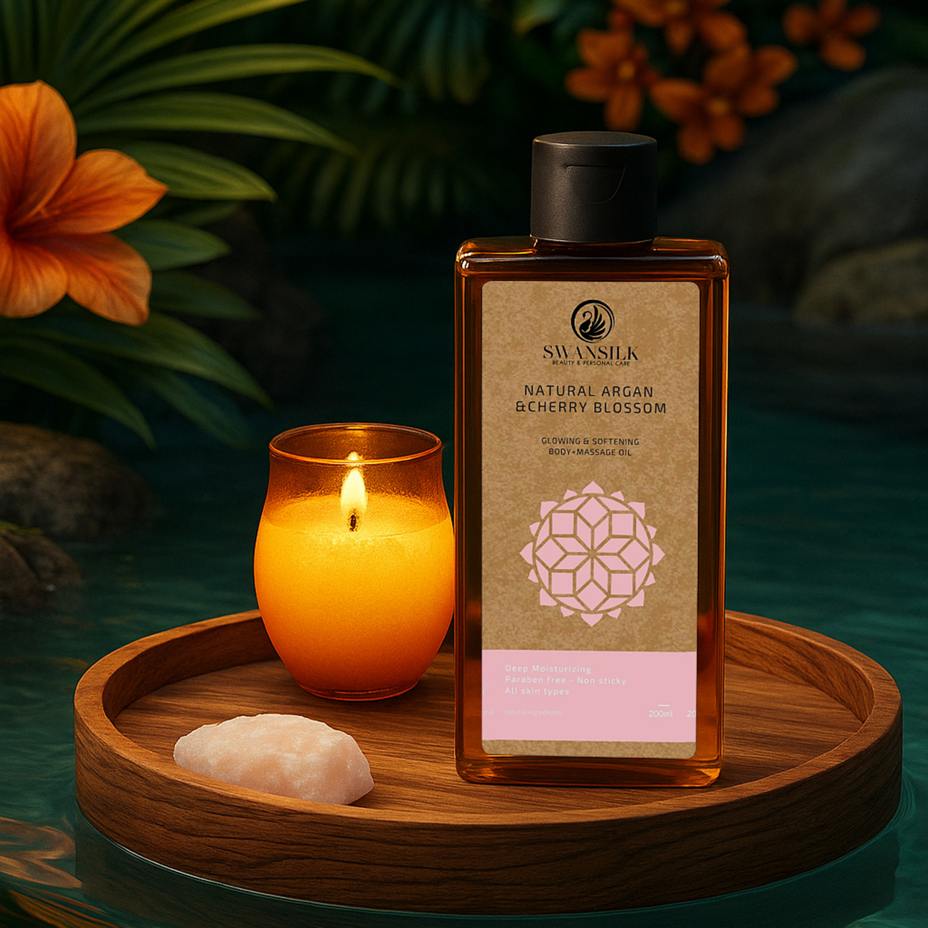 SWANSILK Body Massage Oil with Natural Argan and Cherry Blossom - 200 ml-beautyandpersonalcare-bathandbody-bodycare-oils-image-1