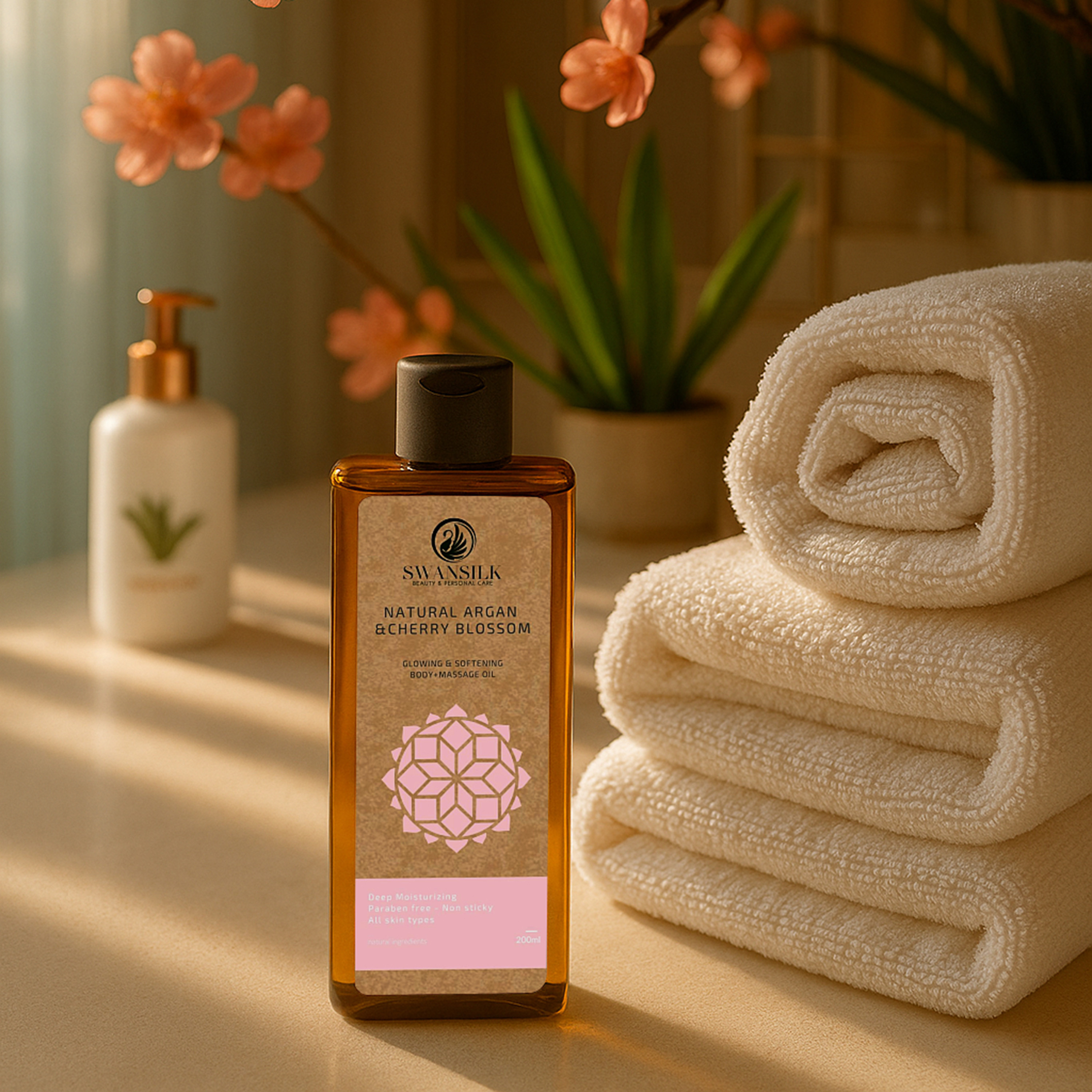 SWANSILK Body Massage Oil with Natural Argan and Cherry Blossom - 200 ml-beautyandpersonalcare-bathandbody-bodycare-oils-image-2