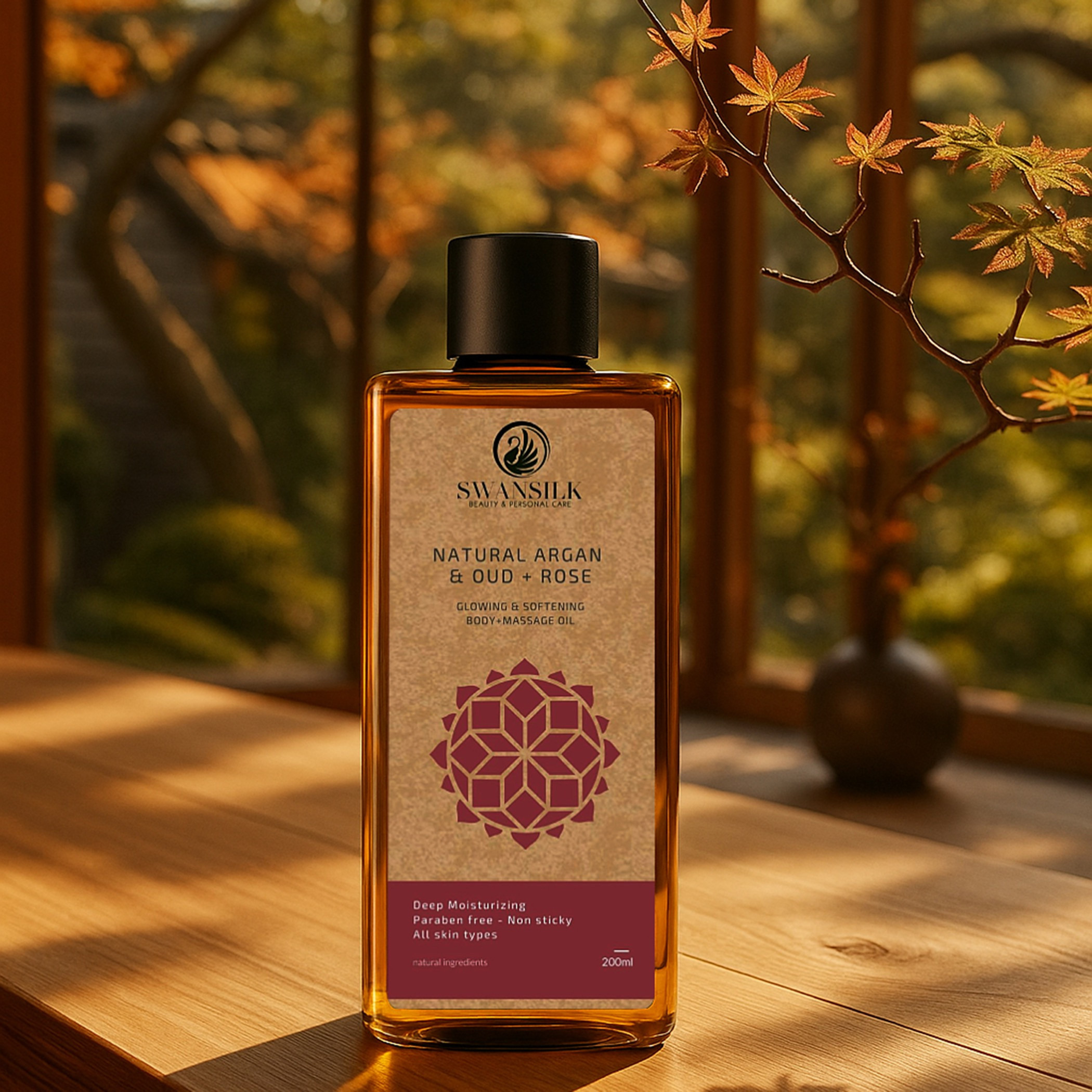SWANSILK Body Massage Oil with Natural Argan Oud and Rose - 200 ml-beautyandpersonalcare-bathandbody-bodycare-oils-image-1