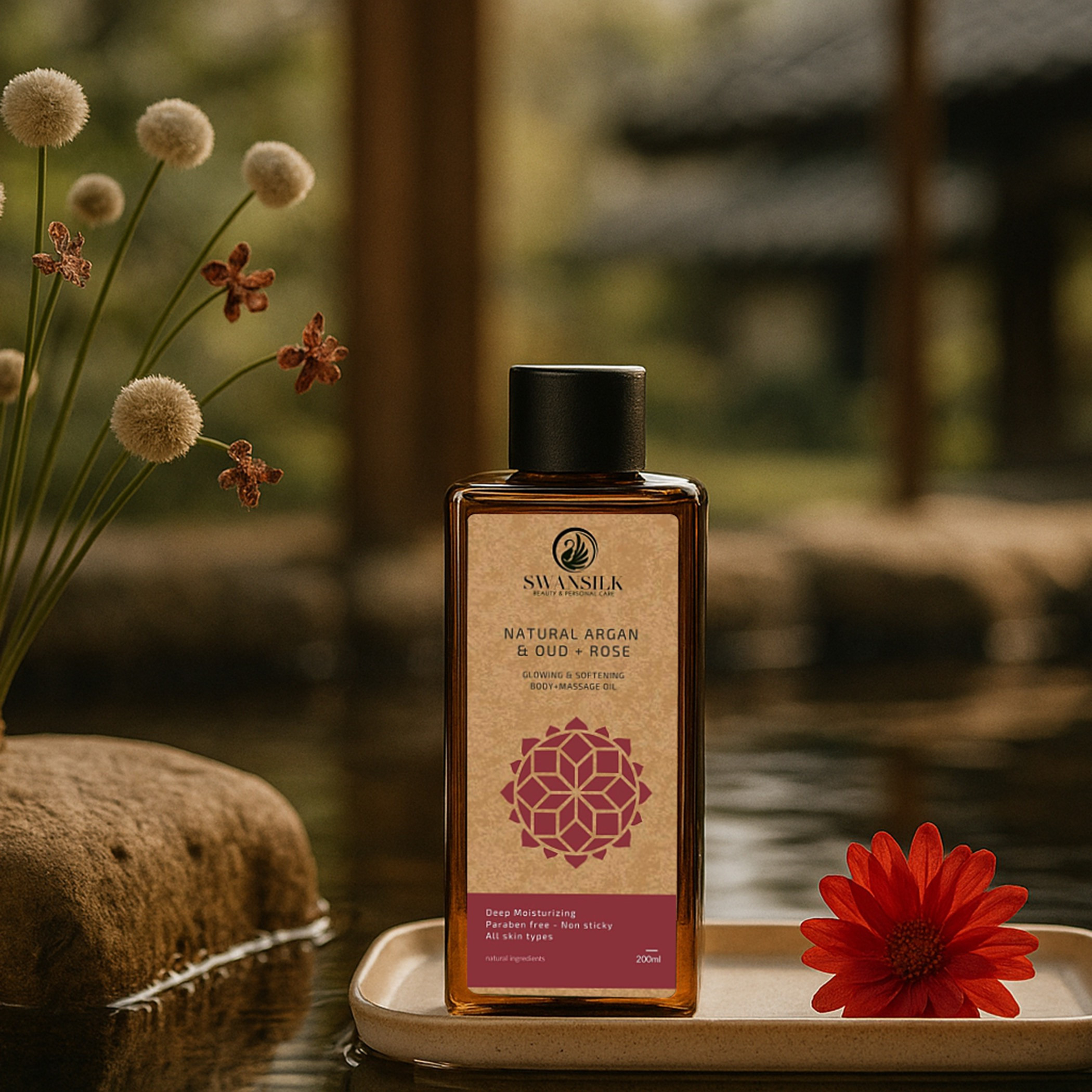 SWANSILK Body Massage Oil with Natural Argan Oud and Rose - 200 ml-beautyandpersonalcare-bathandbody-bodycare-oils-image-2
