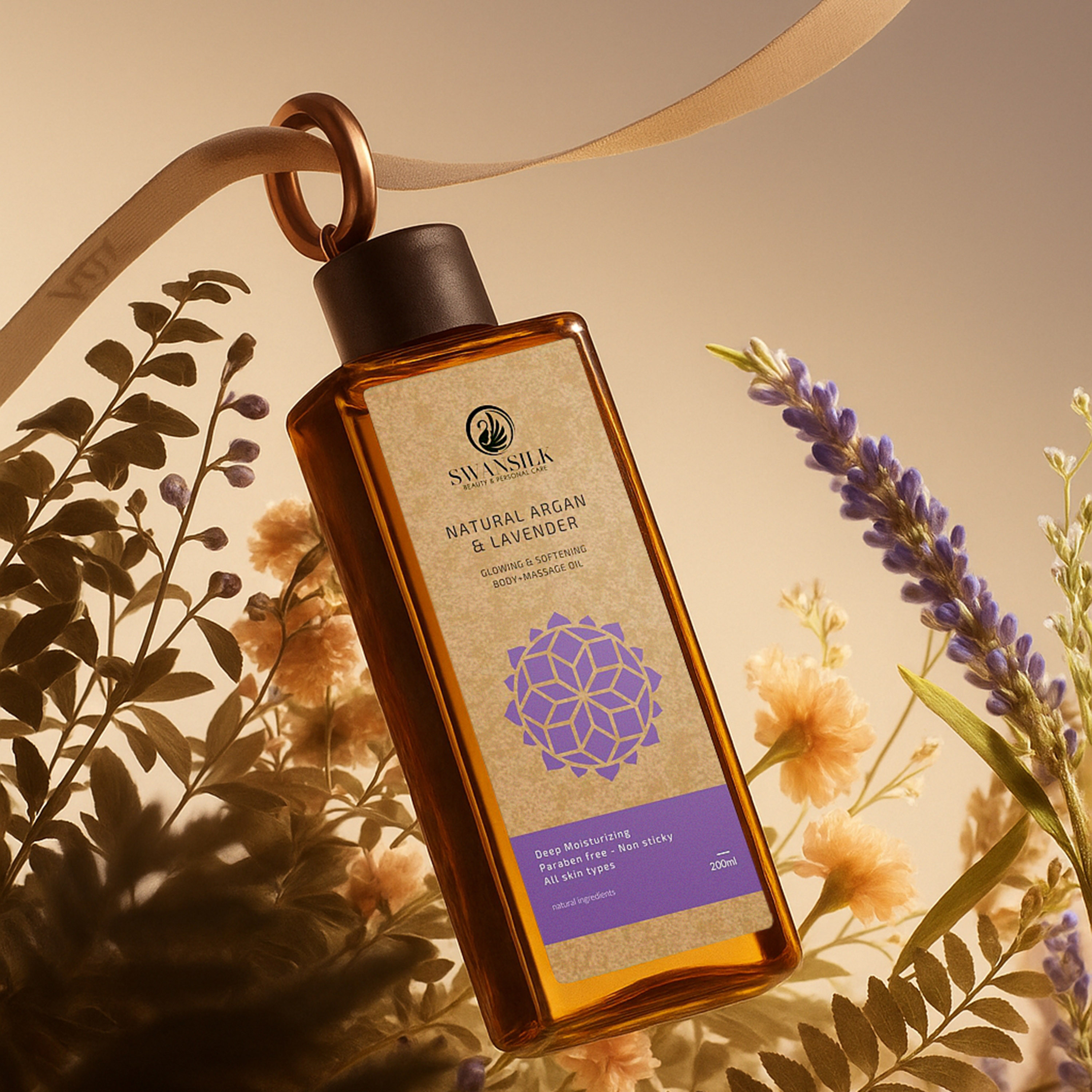 SWANSILK Body Massage Oil with Natural Argan and Lavender - 200 ml-beautyandpersonalcare-bathandbody-bodycare-oils-image-2