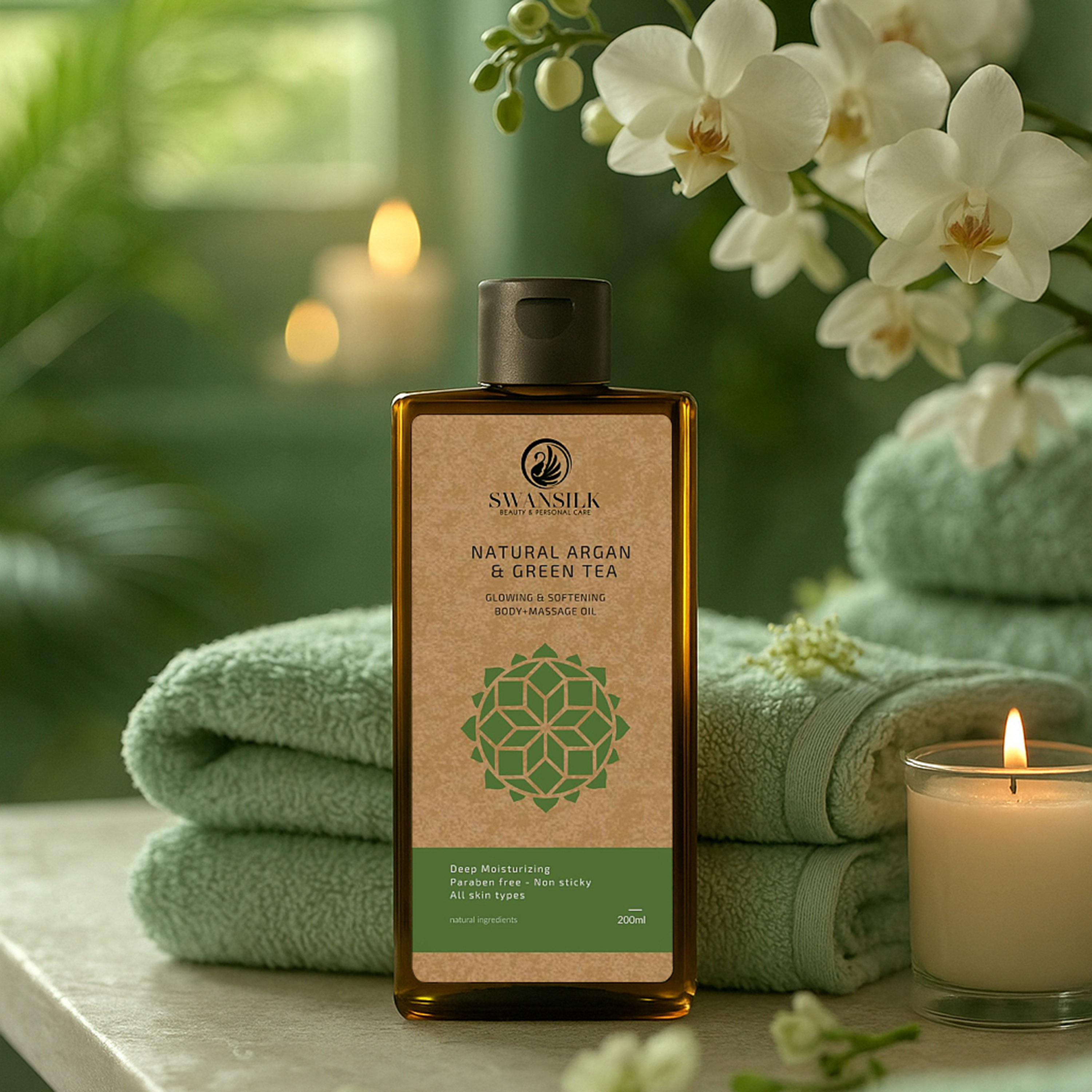 SWANSILK Body Massage Oil with Natural Argan and Green Tea - 200 ml-beautyandpersonalcare-bathandbody-bodycare-oils-image-1