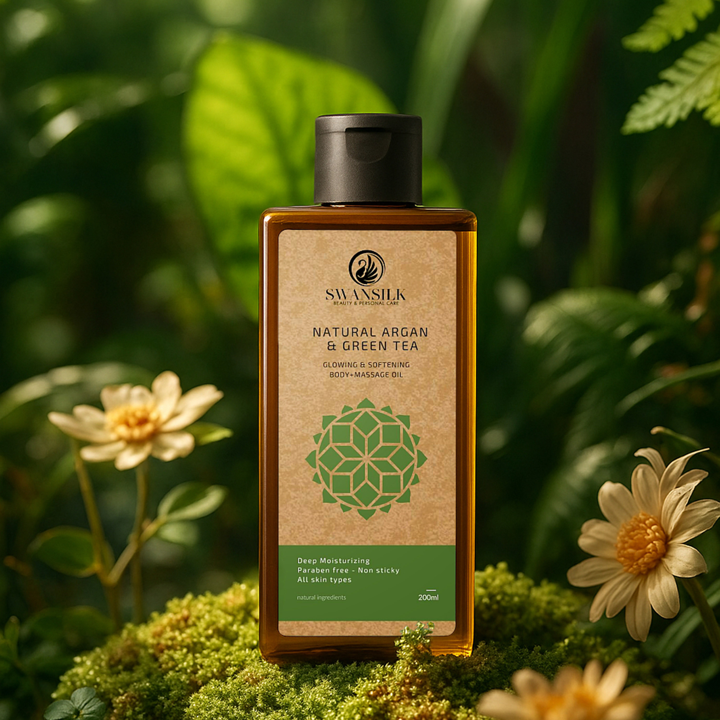 زيت تدليك الجسم بالارجان الطبيعي والشاي الأخضر من سوانسيلك - 200 مل-beautyandpersonalcare-bathandbody-bodycare-oils-image-2