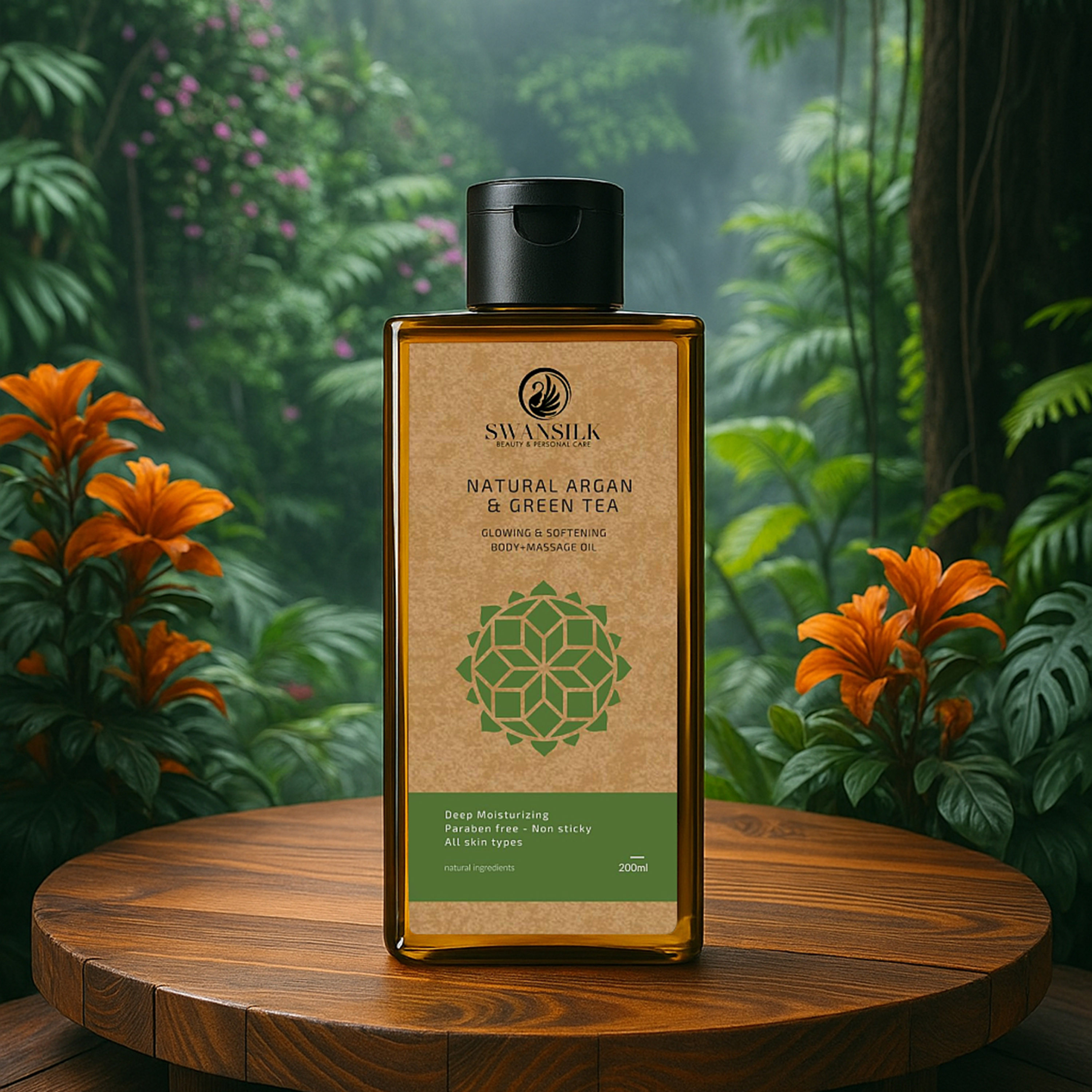 زيت تدليك الجسم بالارجان الطبيعي والشاي الأخضر من سوانسيلك - 200 مل-beautyandpersonalcare-bathandbody-bodycare-oils-image-3
