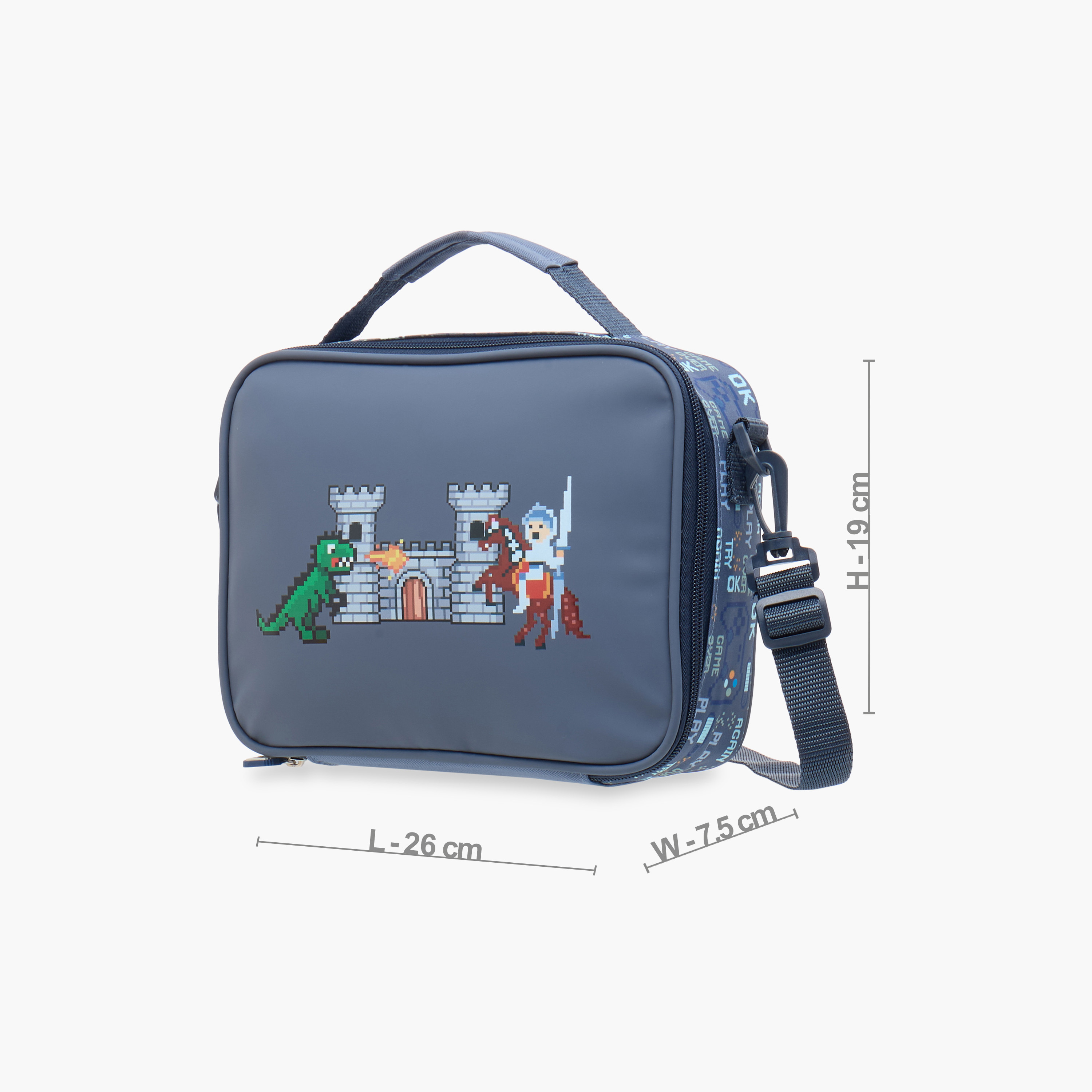 Juniors Dinosaur Castle Print Lunch Bag with Zip Closure-school-lunchessentials-lunchbags-image-2