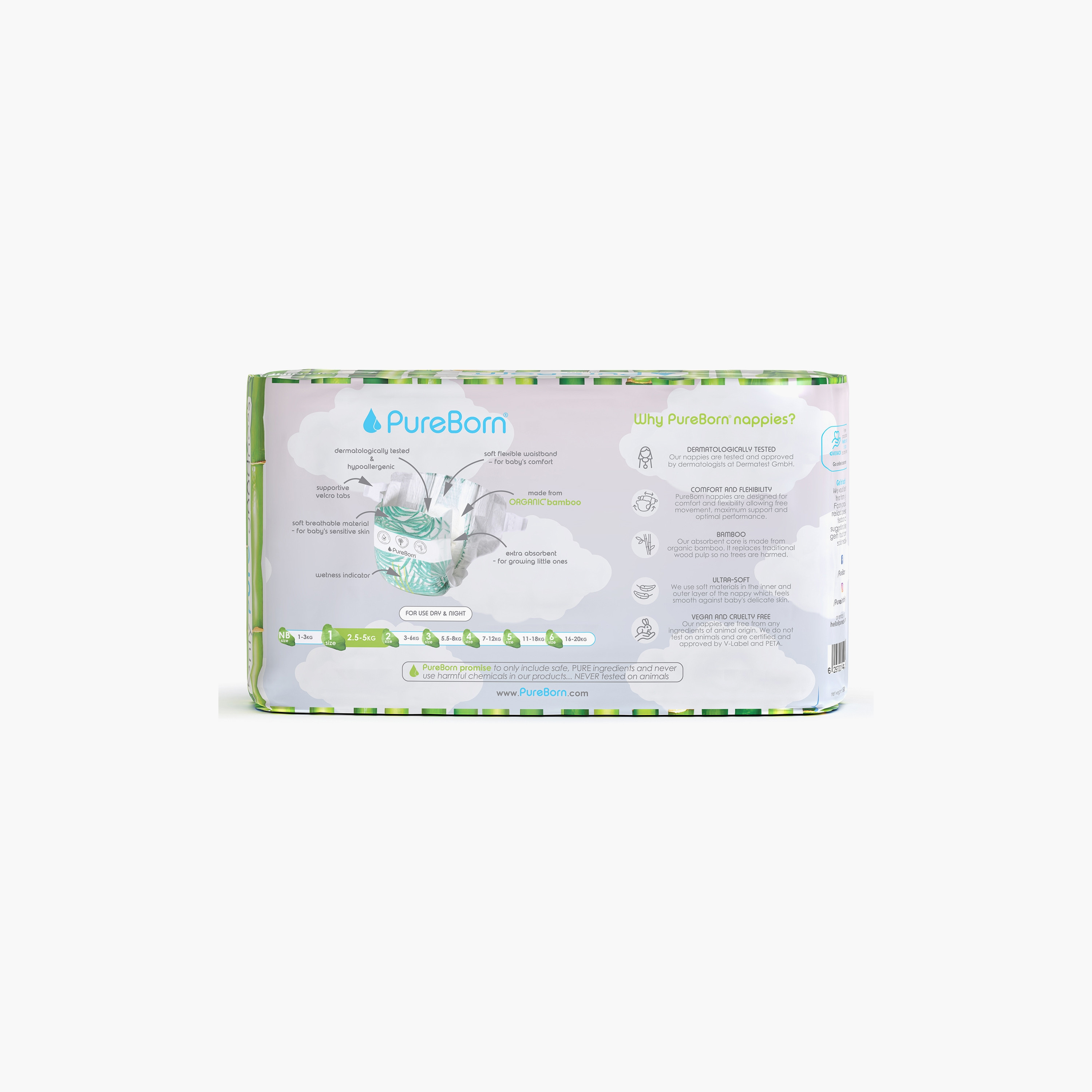 Pure Born 34-Piece Organic Diapers - Assorted Printed - Size 1 - 2.5-5kg-baby-diapering-diapers-image-2
