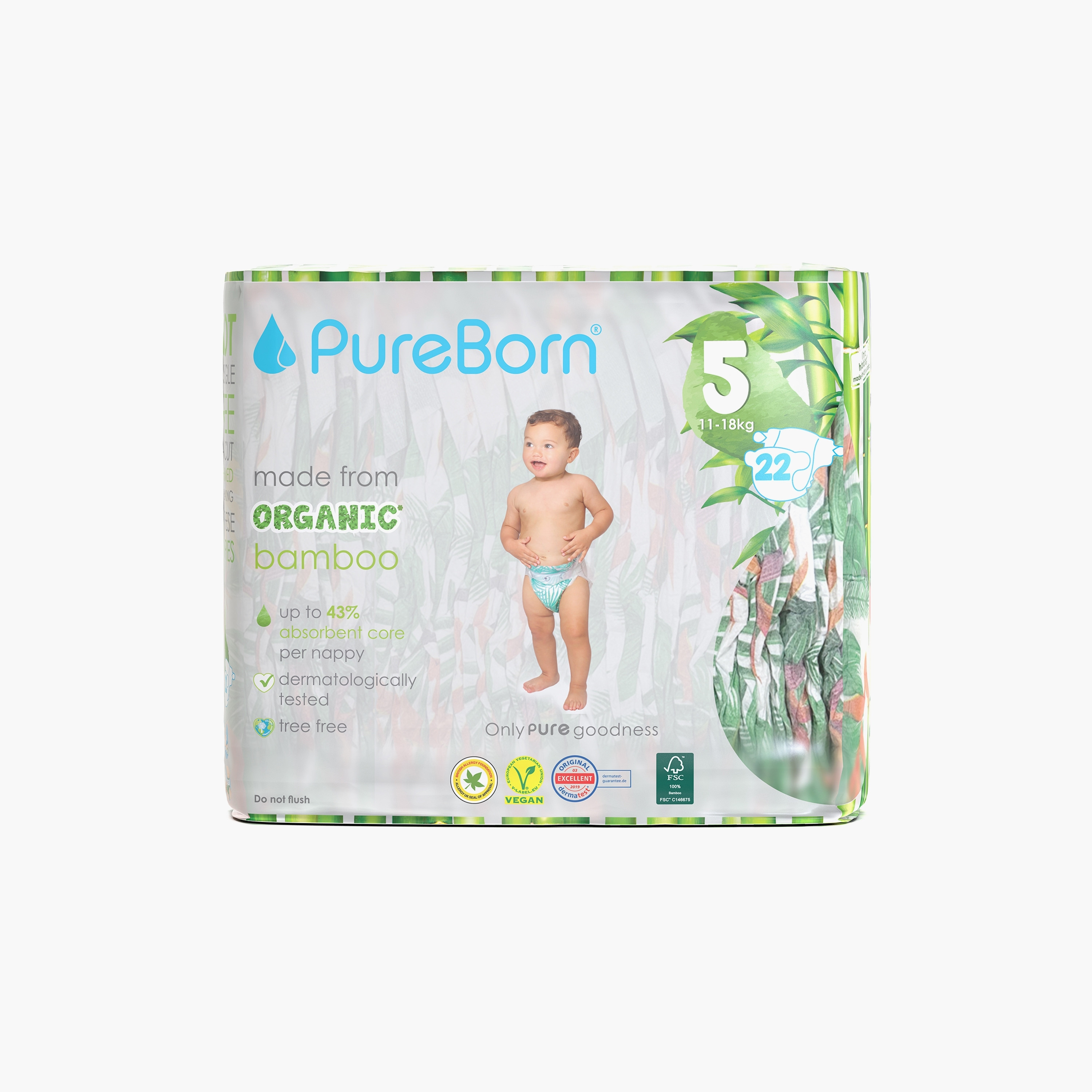 Pure Born 22-Piece Organic Diapers - Assorted Printed - Size 5 - 11-18kg-baby-diapering-diapers-image-1