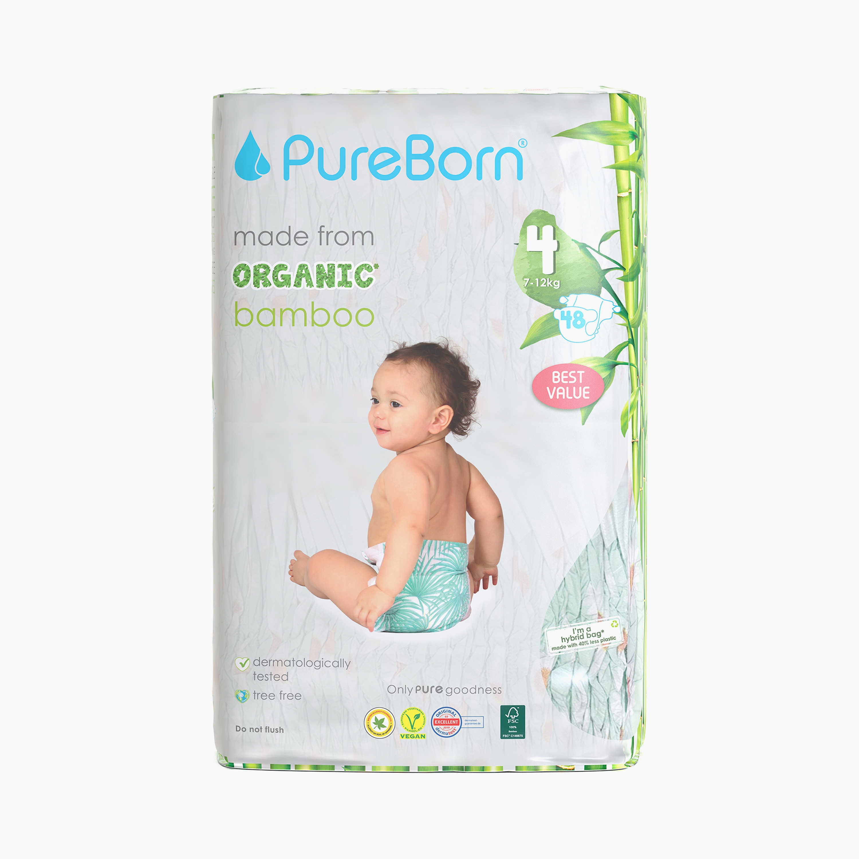 Pure Born 48-Piece Organic Diapers - Assorted Printed - Size 4 - 7-12kg-baby-diapering-diapers-image-1