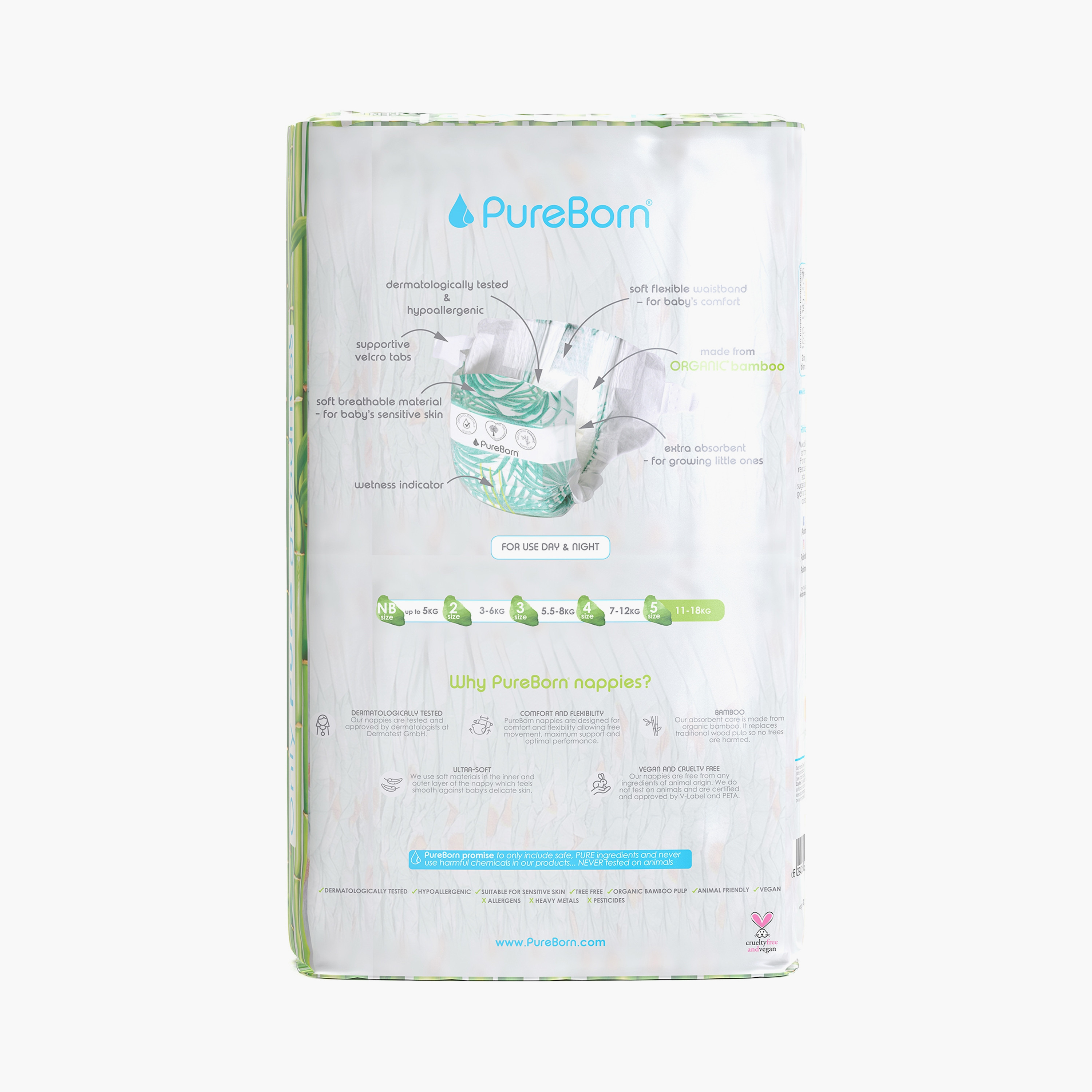 Pure Born 44-Piece Organic Diapers - Assorted Printed - Size 5 - 11-18kg-baby-diapering-diapers-image-2