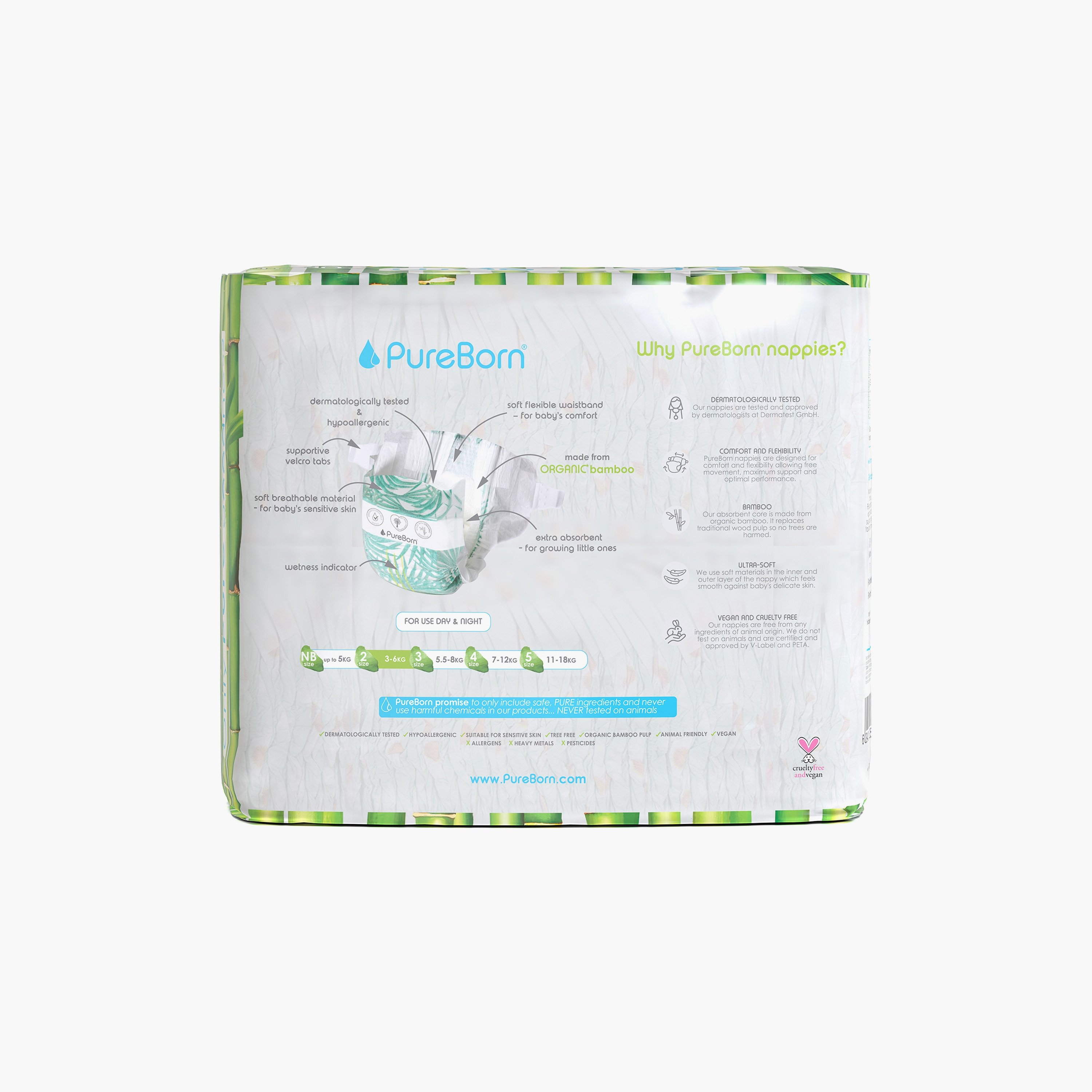 Pure Born 128-Piece Organic Diapers - Assorted Printed - Size 2 - 3-6kg-baby-diapering-diapers-image-2