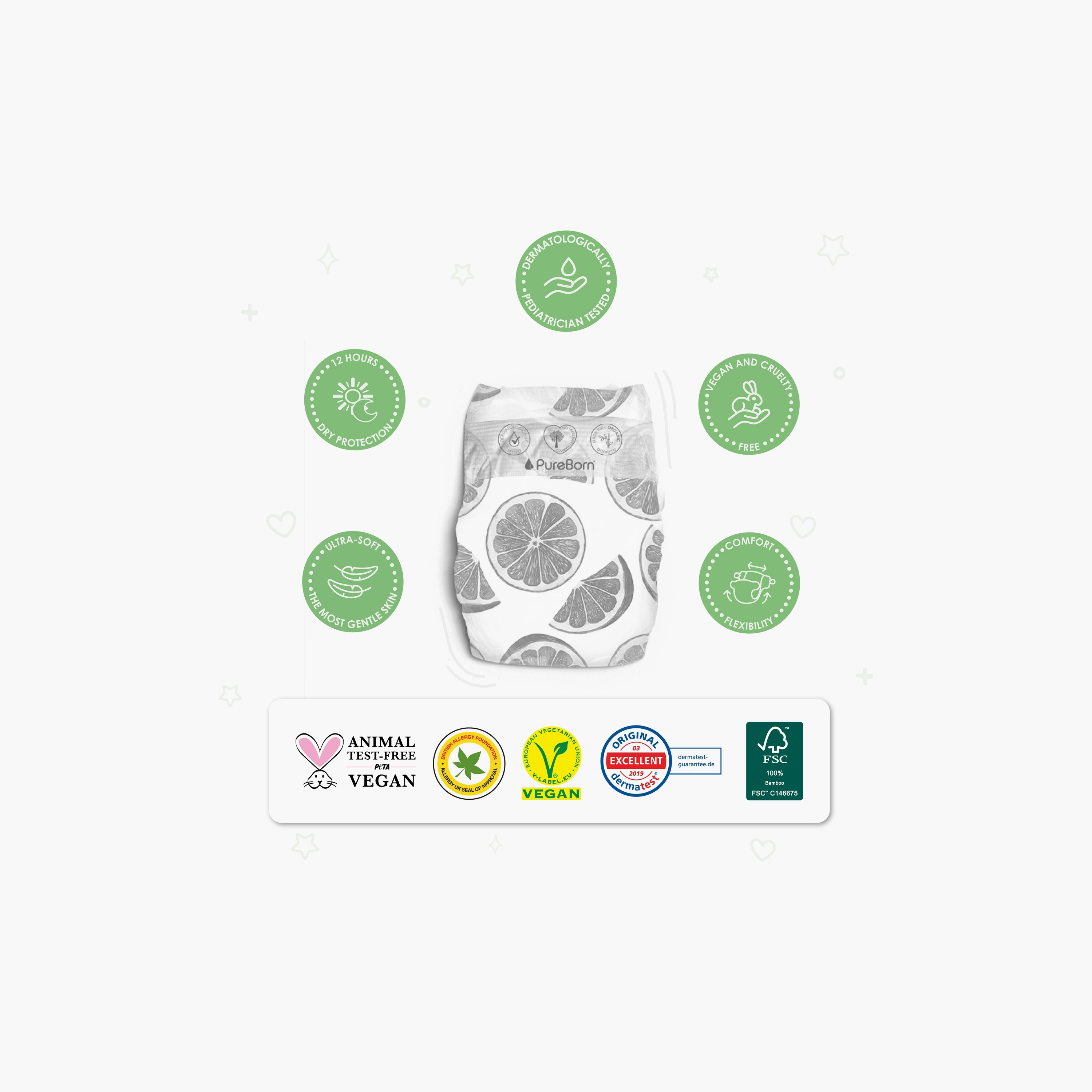 Pure Born 128-Piece Organic Diapers - Assorted Printed - Size 2 - 3-6kg-baby-diapering-diapers-image-3