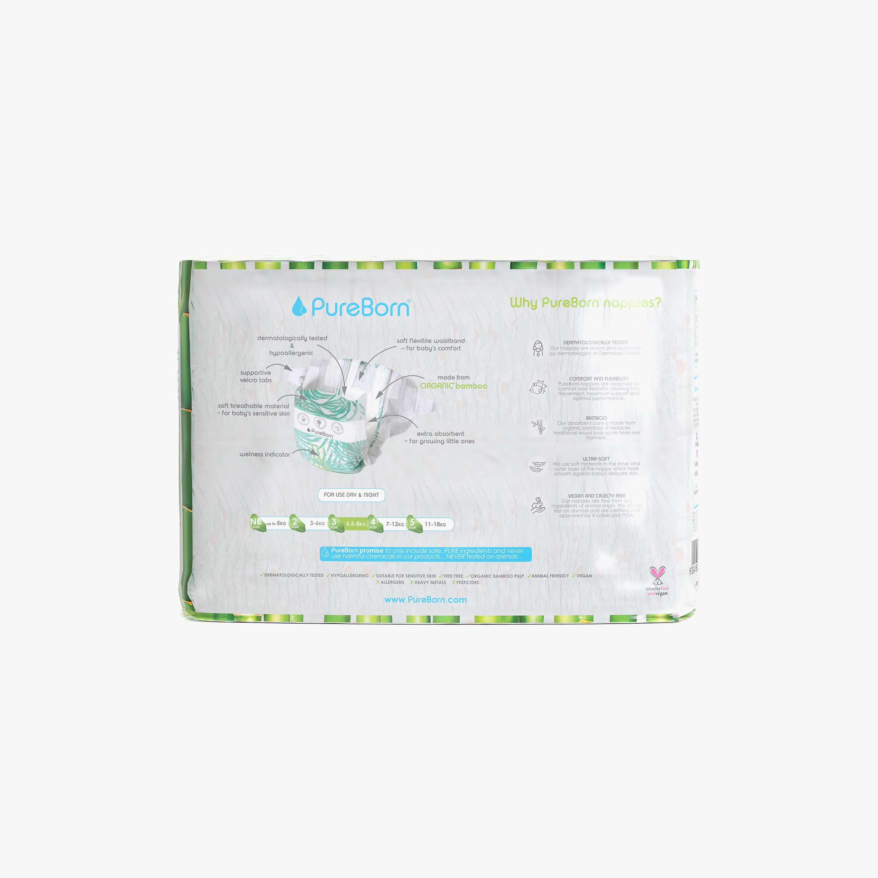 Pure Born 112-Piece Organic Diapers - Assorted Printed - Size 3 - 5.5-8kg-baby-diapering-diapers-image-2