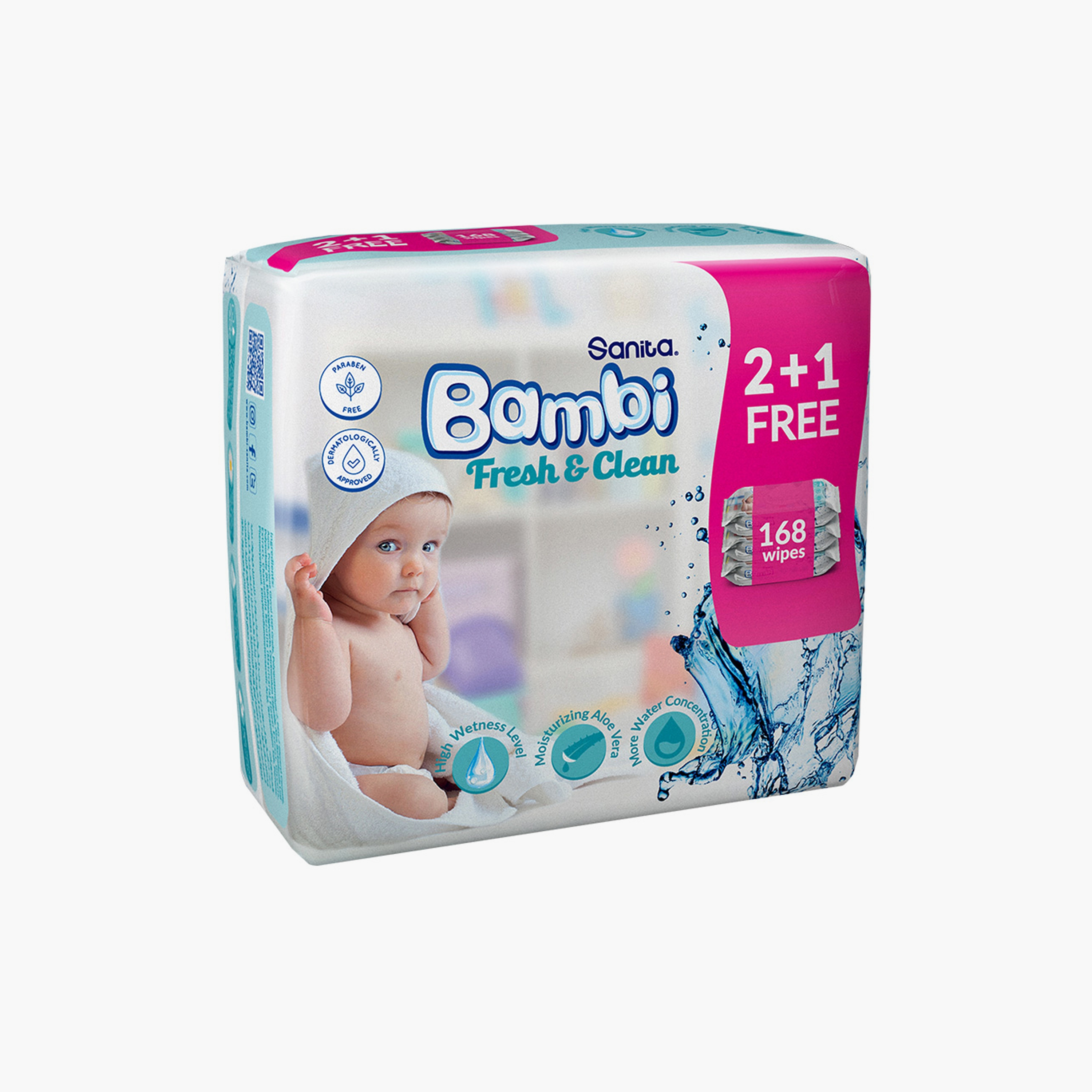 Sanita Bambi 168-Piece Fresh & Clean Wet Wipes - (2+1)-baby-diapering-babywipes-image-2