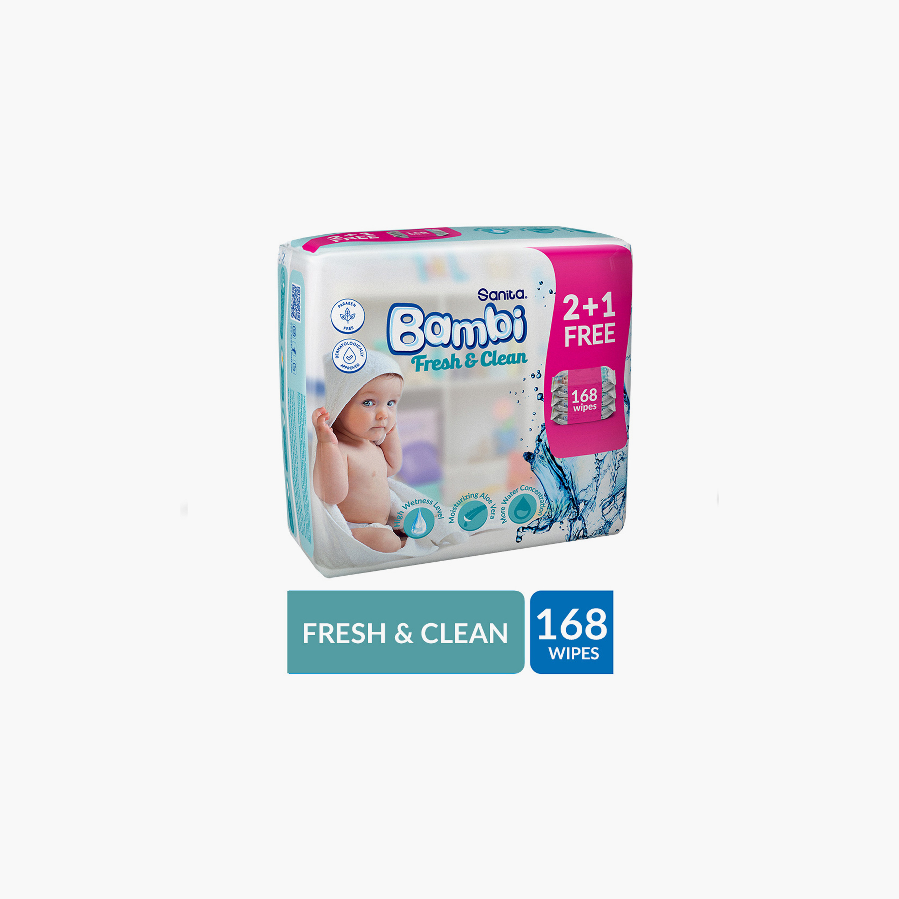 Sanita Bambi 168-Piece Fresh & Clean Wet Wipes - (2+1)-baby-diapering-babywipes-image-3