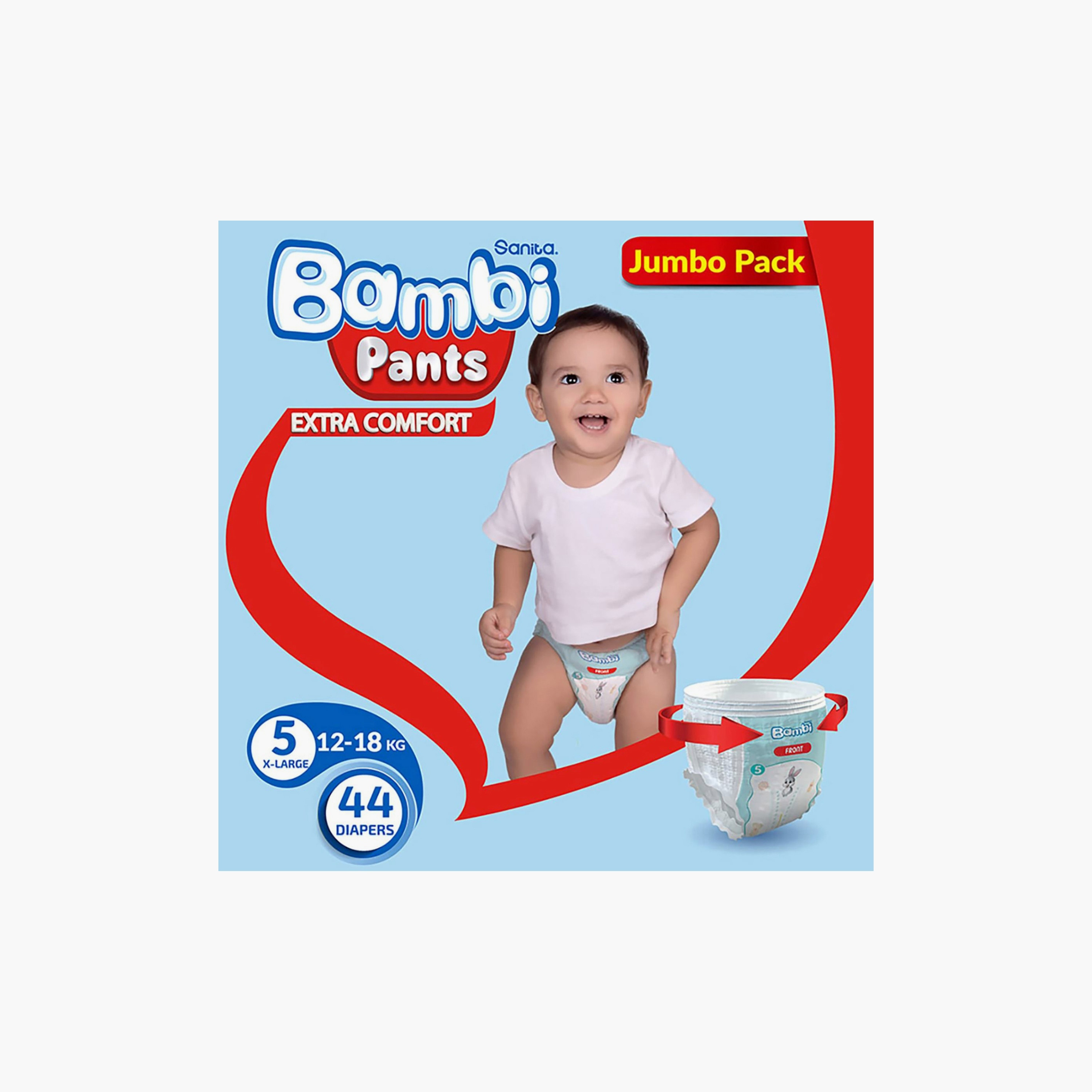 مجموعة من 3 حفاضات إكسترا كومفورت علي شكل البنطلون من سانيتا بامبي - عبوة جامبو  132 قطعة - مقاس 5 - XL-baby-diapering-diapers-image-1