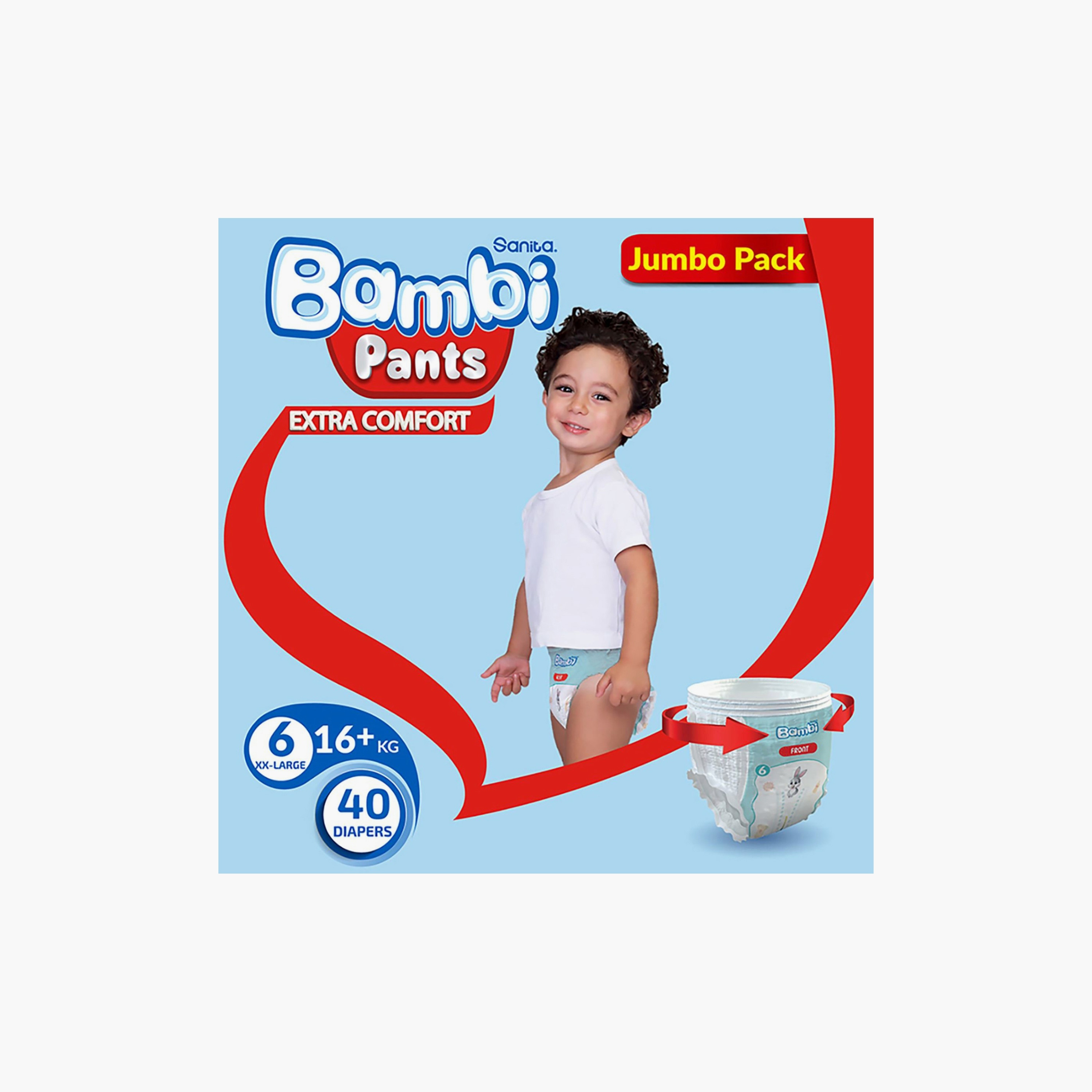 مجموعة من 3 حفاضات إكسترا كومفورت علي شكل بنطلون من سانيتا بامبي - عبوة جامبو 120 قطعة - مقاس 6 - XXL-baby-diapering-diapers-image-1