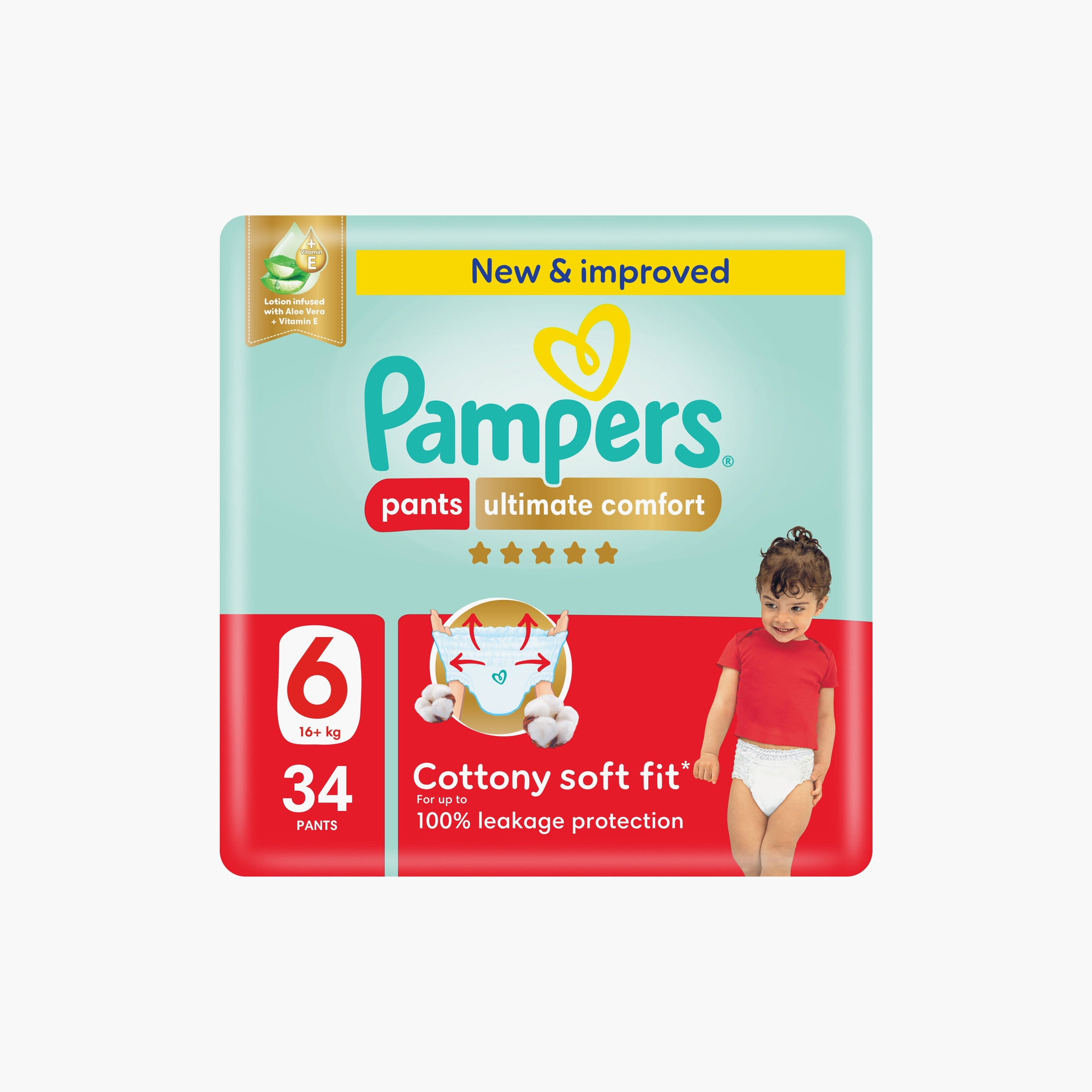 Pampers 34-Piece Ultimate Comfort Pant Style Diapers with Aloe Vera & Vitamin E - Size 6 - 16kg+-baby-diapering-diapers-image-1