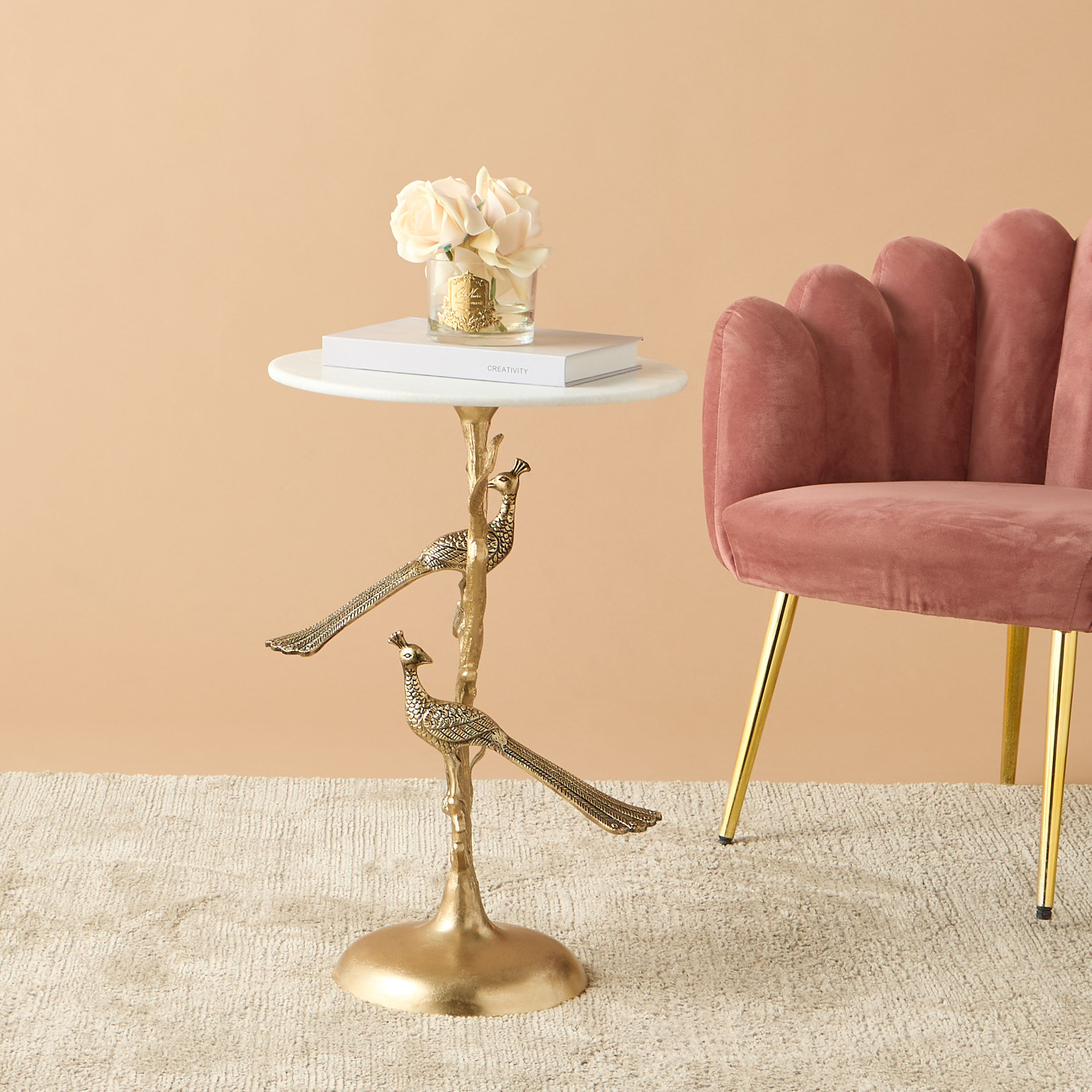 Peacock Marble Top Accent Table - 40x60 cms-furniture-livingroom-sideandendtables-image-1