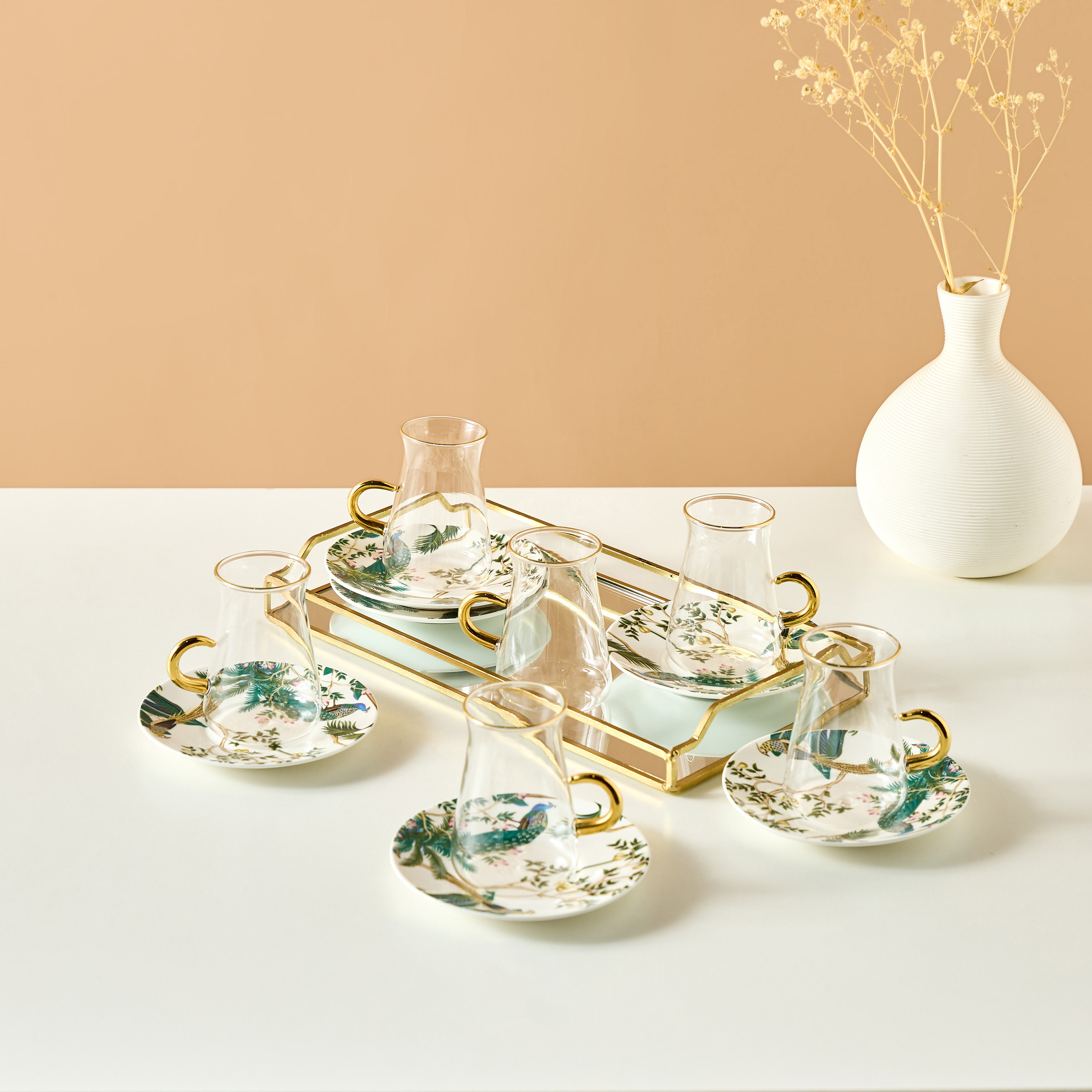 Peacock 12-Piece New Bone China Tea Cup and Saucer Set - 180 ml-household-dining-teaandcoffee-teaandcoffeesets-image-1