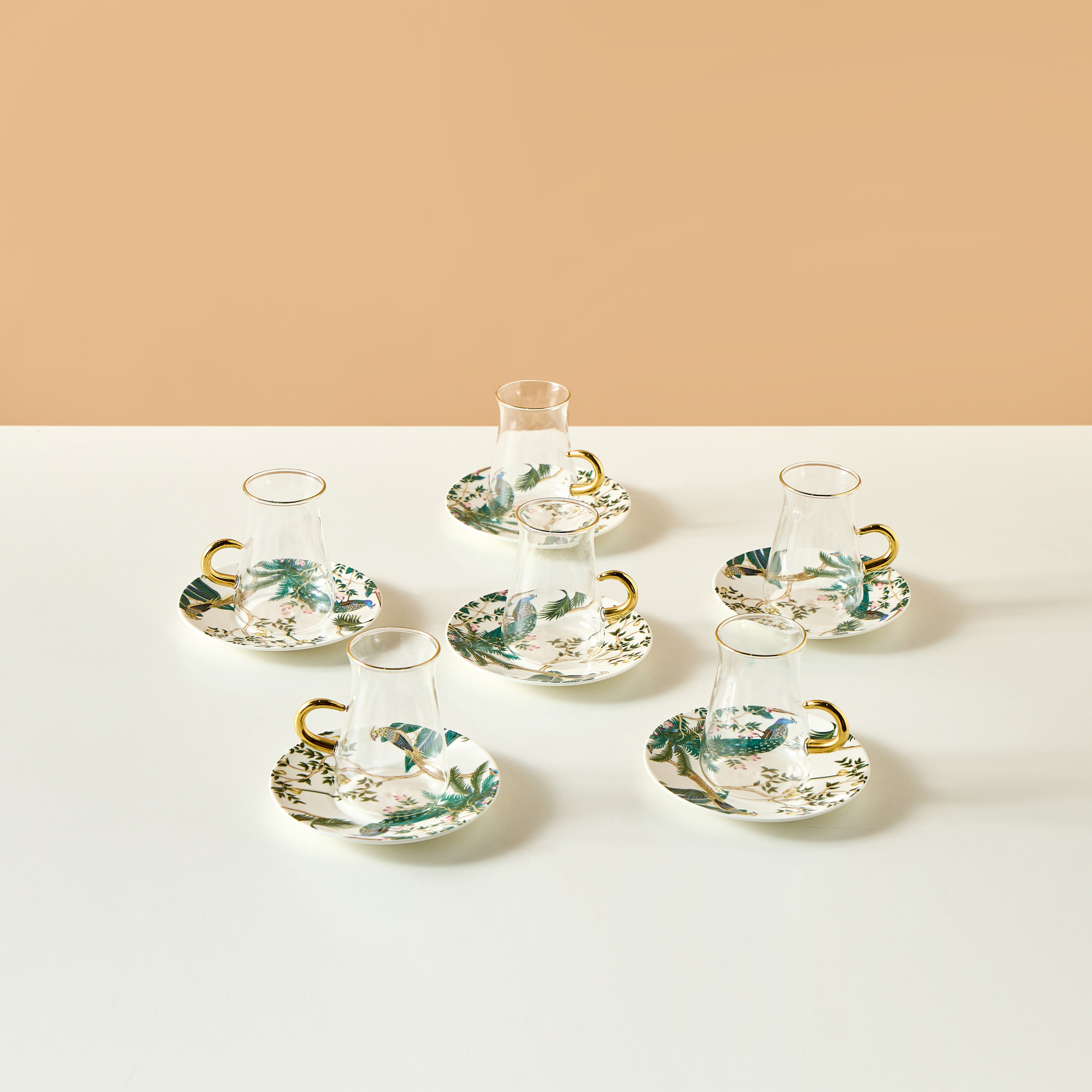 Peacock 12-Piece New Bone China Tea Cup and Saucer Set - 180 ml-household-dining-teaandcoffee-teaandcoffeesets-image-2