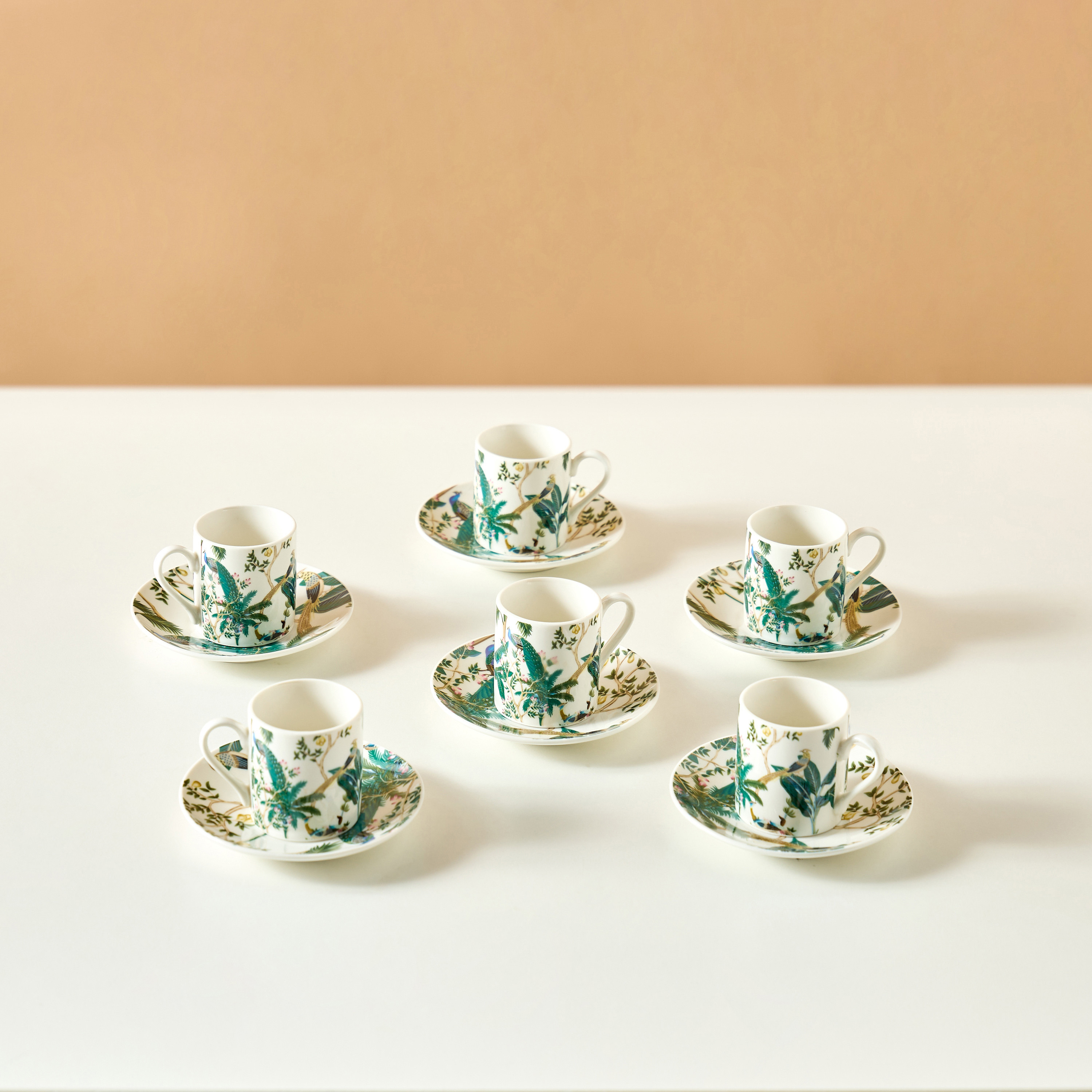 Peacock 12-Piece New Bone China Cup and Saucer Set - 70 ml-household-dining-teaandcoffee-teaandcoffeesets-image-2