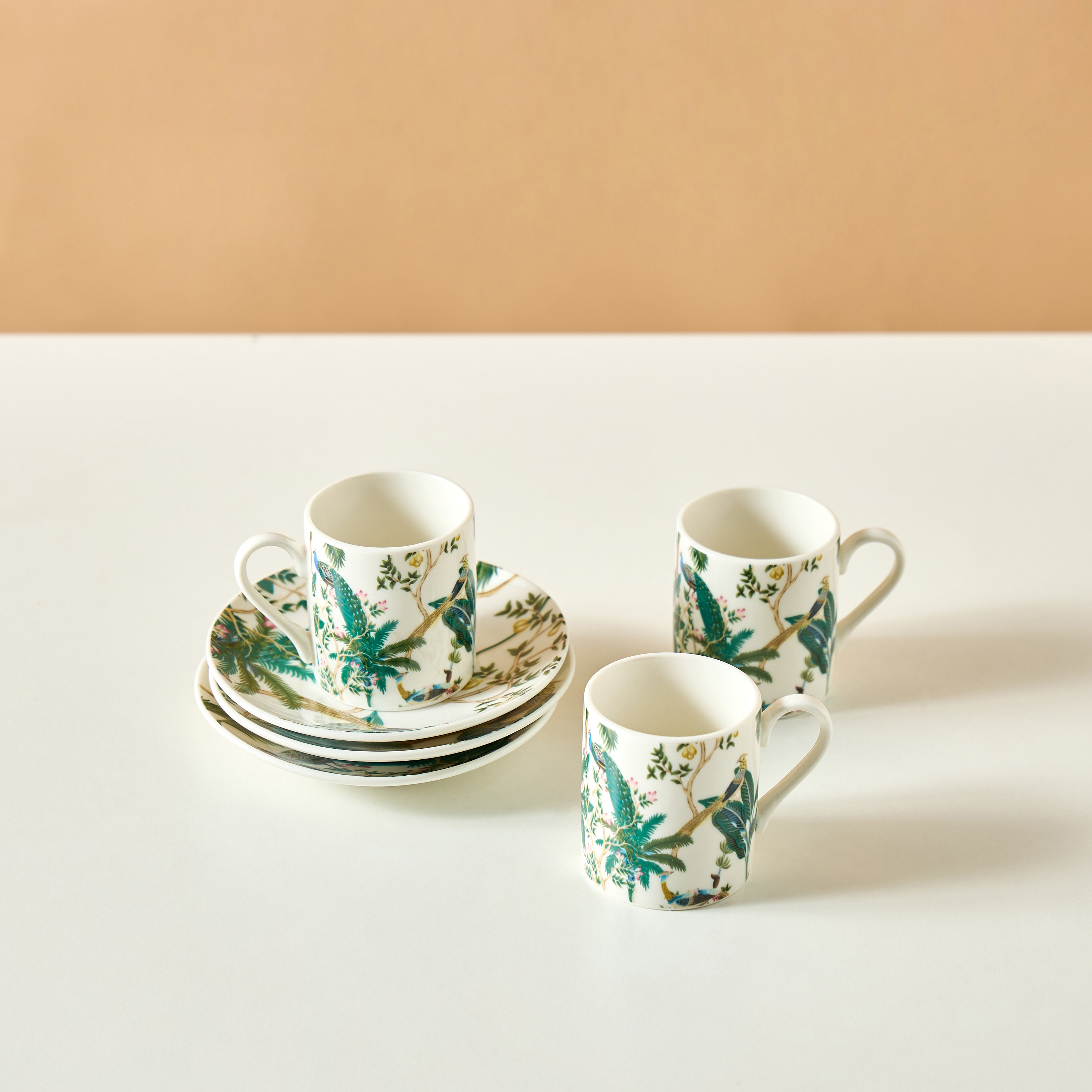 Peacock 12-Piece New Bone China Cup and Saucer Set - 70 ml-household-dining-teaandcoffee-teaandcoffeesets-image-3